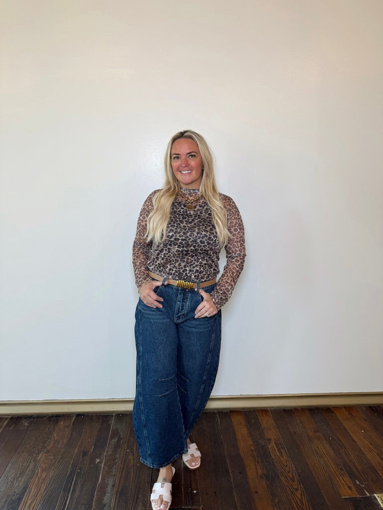 PLUS SIZE | Leopard Mesh Long Sleeve Top