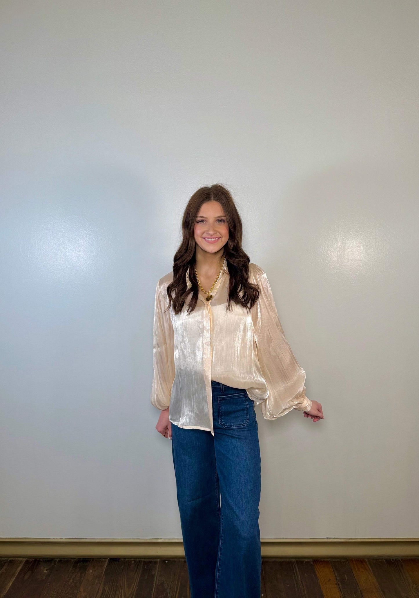 Metallic Sheer Gold Detailed Blouse