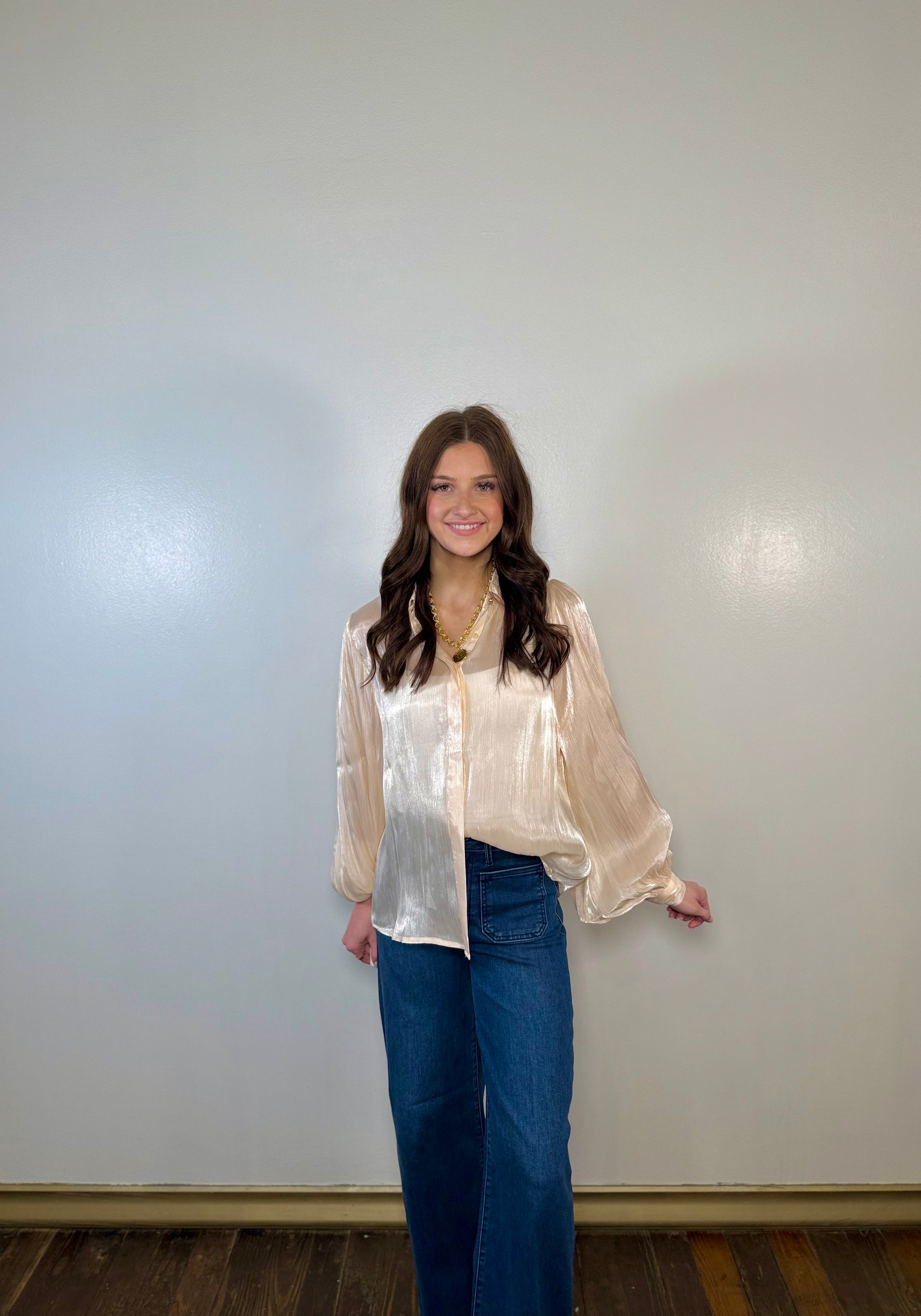 Metallic Sheer Gold Detailed Blouse