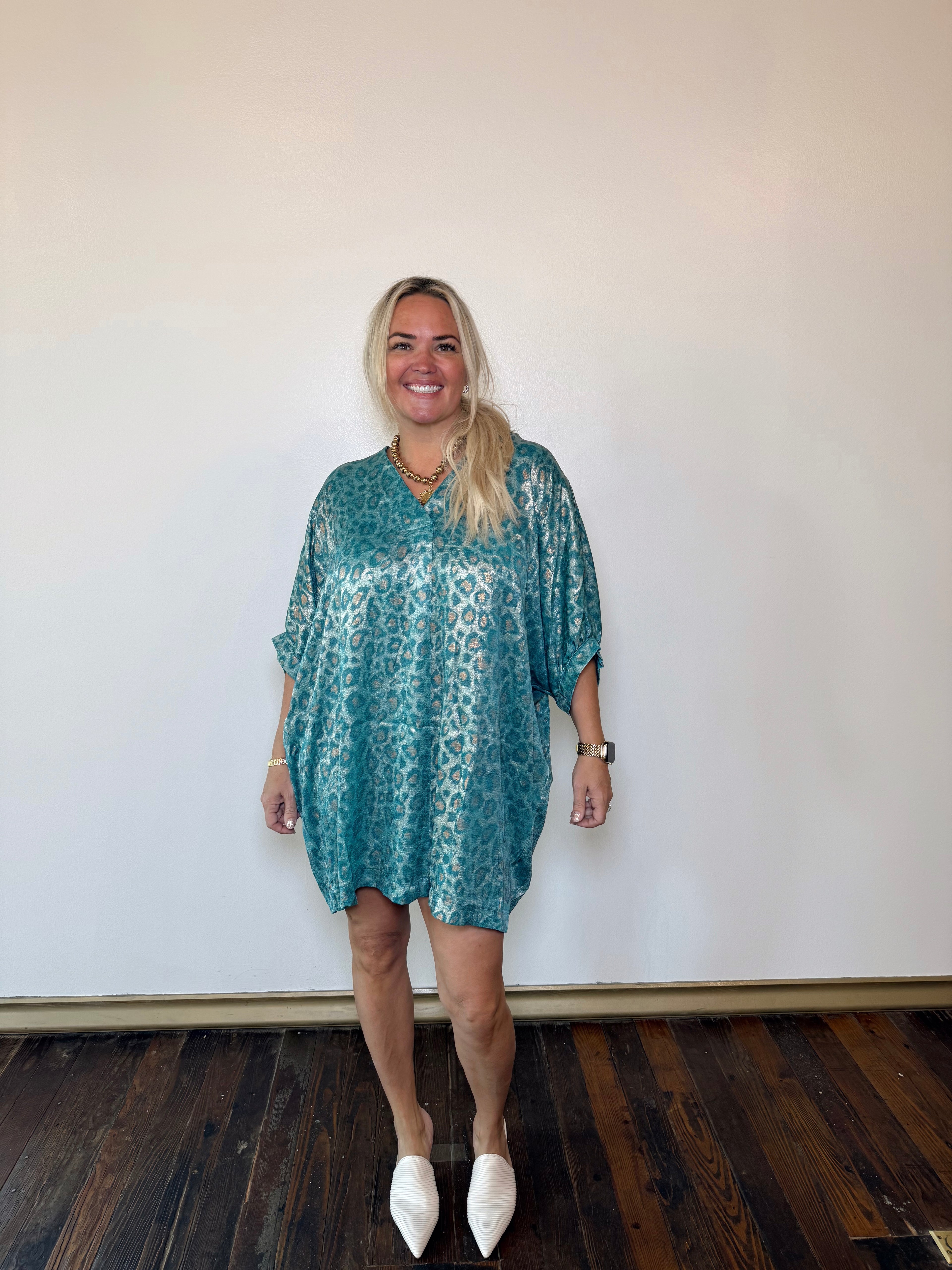 Metallic Leopard Kimono Dress Camel / Medium Metallic Leopard Kimono Dress Camel / Medium