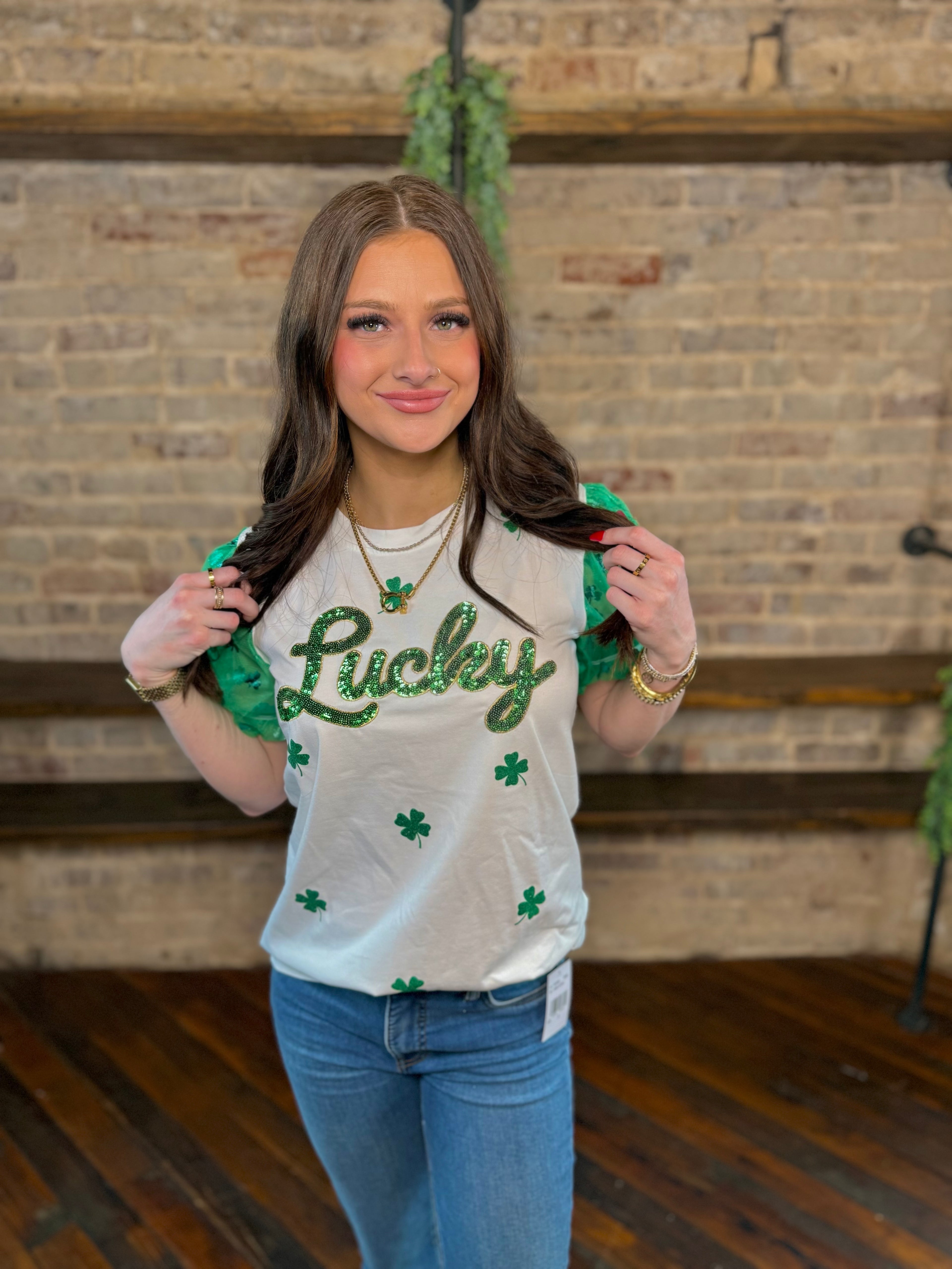 Sequin "Lucky" Puff Sleeve Top | PLUS SIZE AVAILABLE