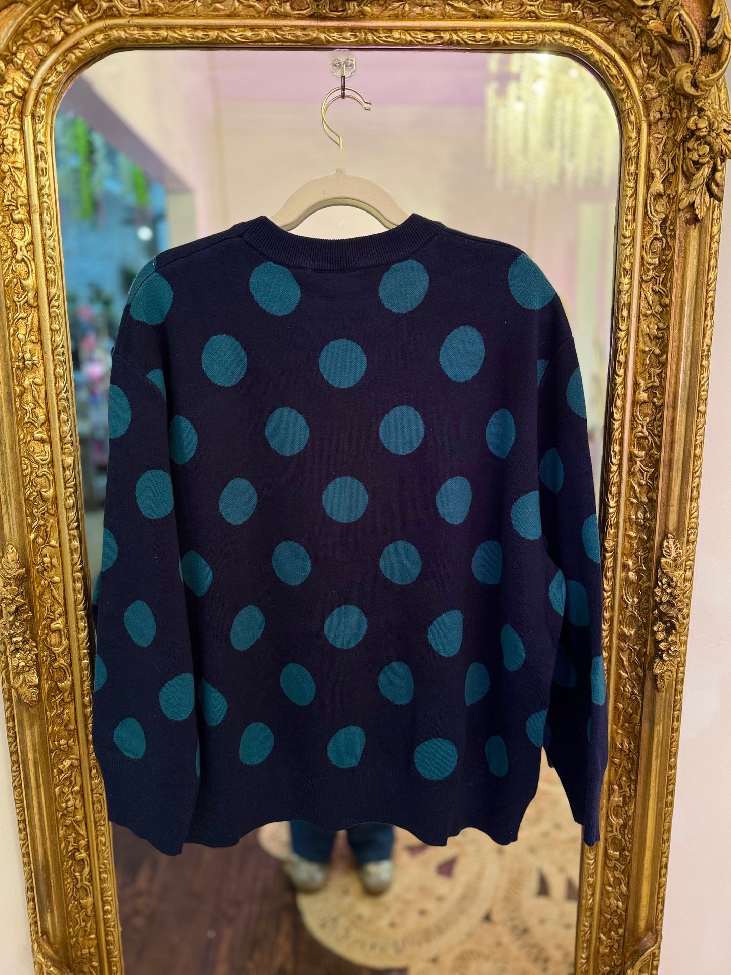 Navy Polkadot Duck Sweater | Queen of Sparkles