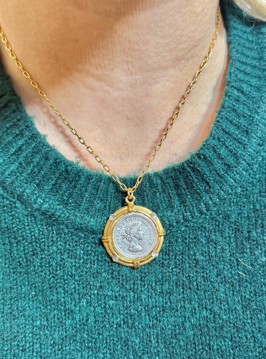 Elizabeth II Regina Vintage Coin Necklace