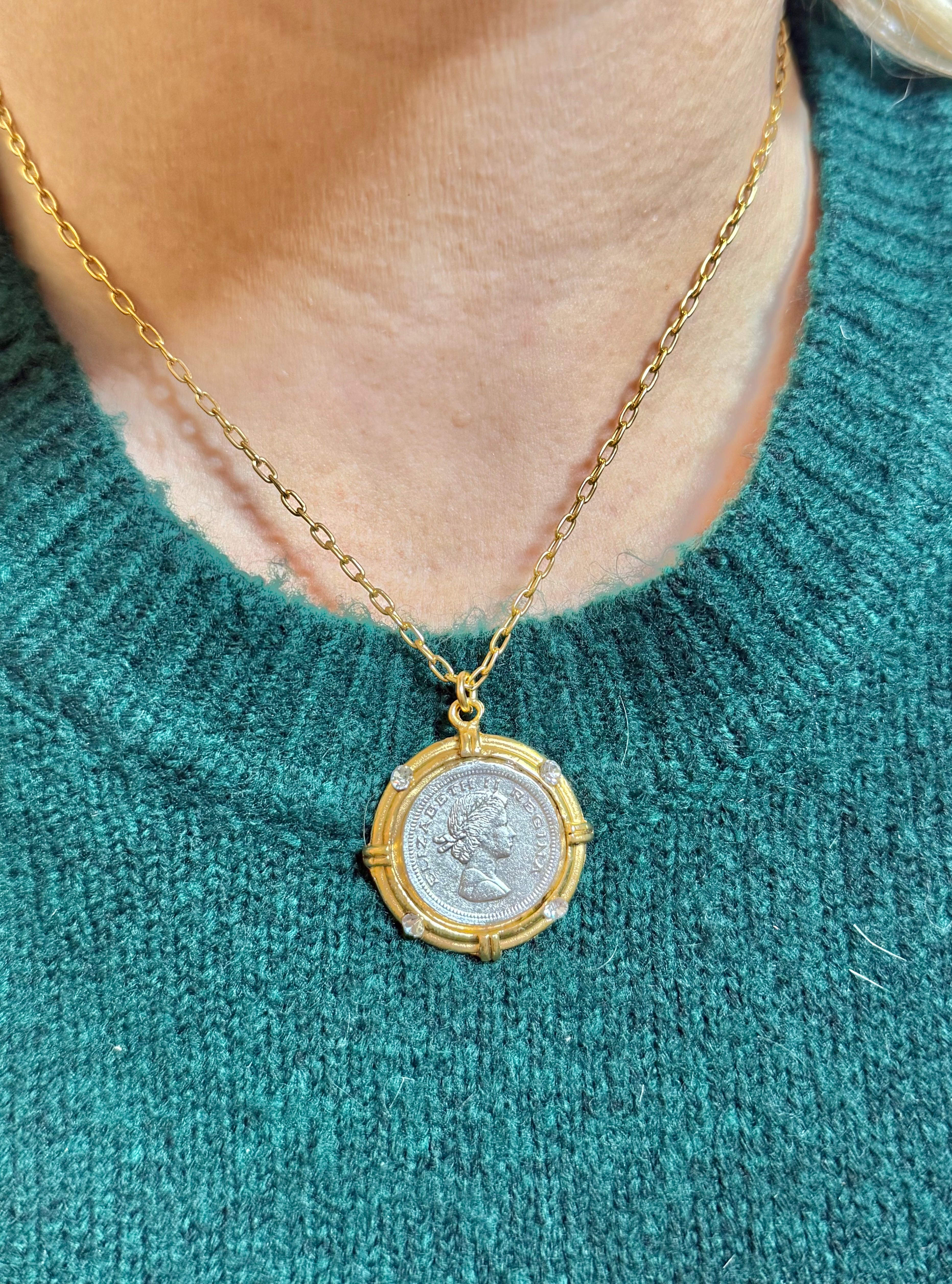 Elizabeth II Regina Vintage Coin Necklace