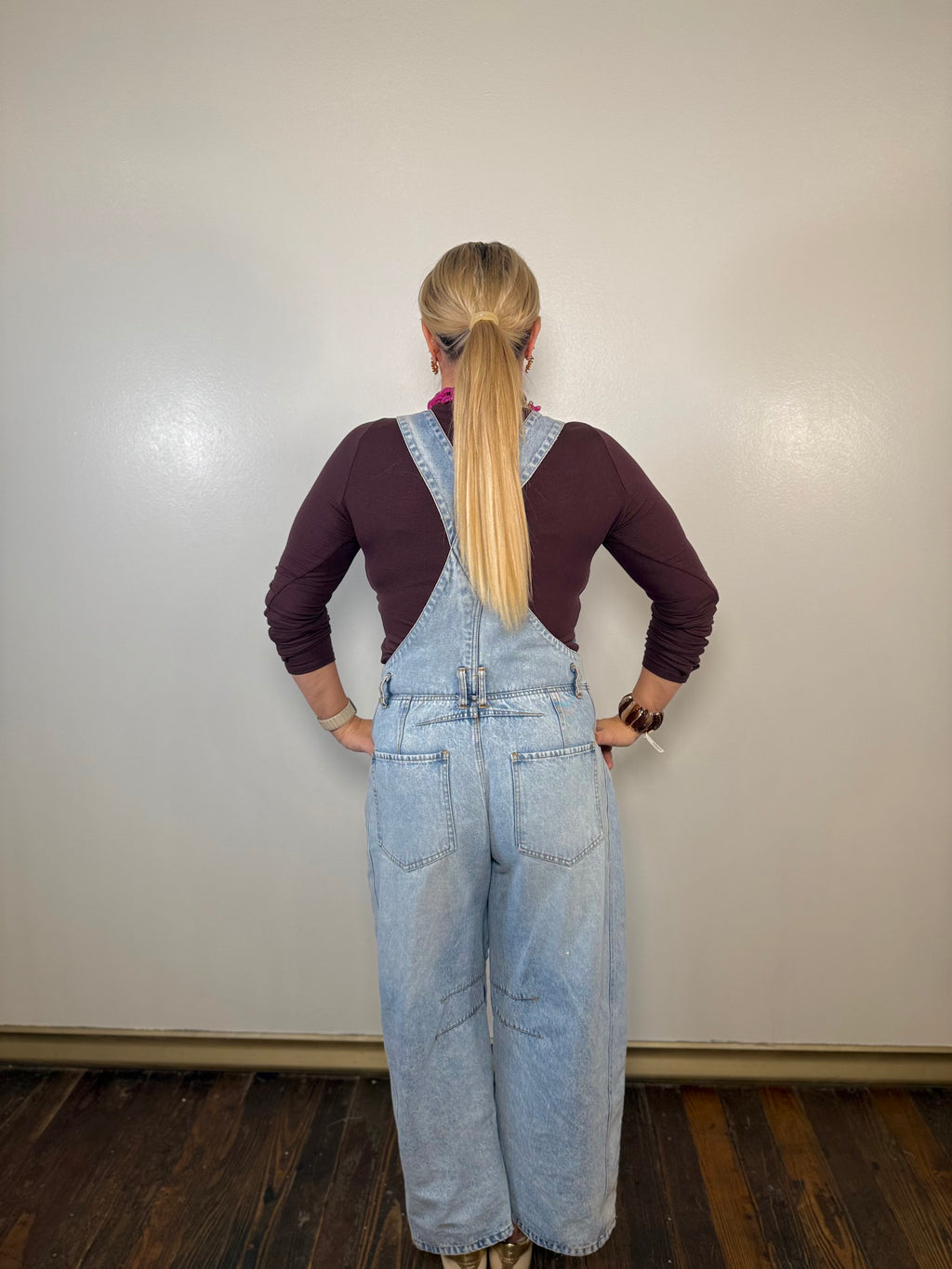 Distressed Barrel Jean Overalls