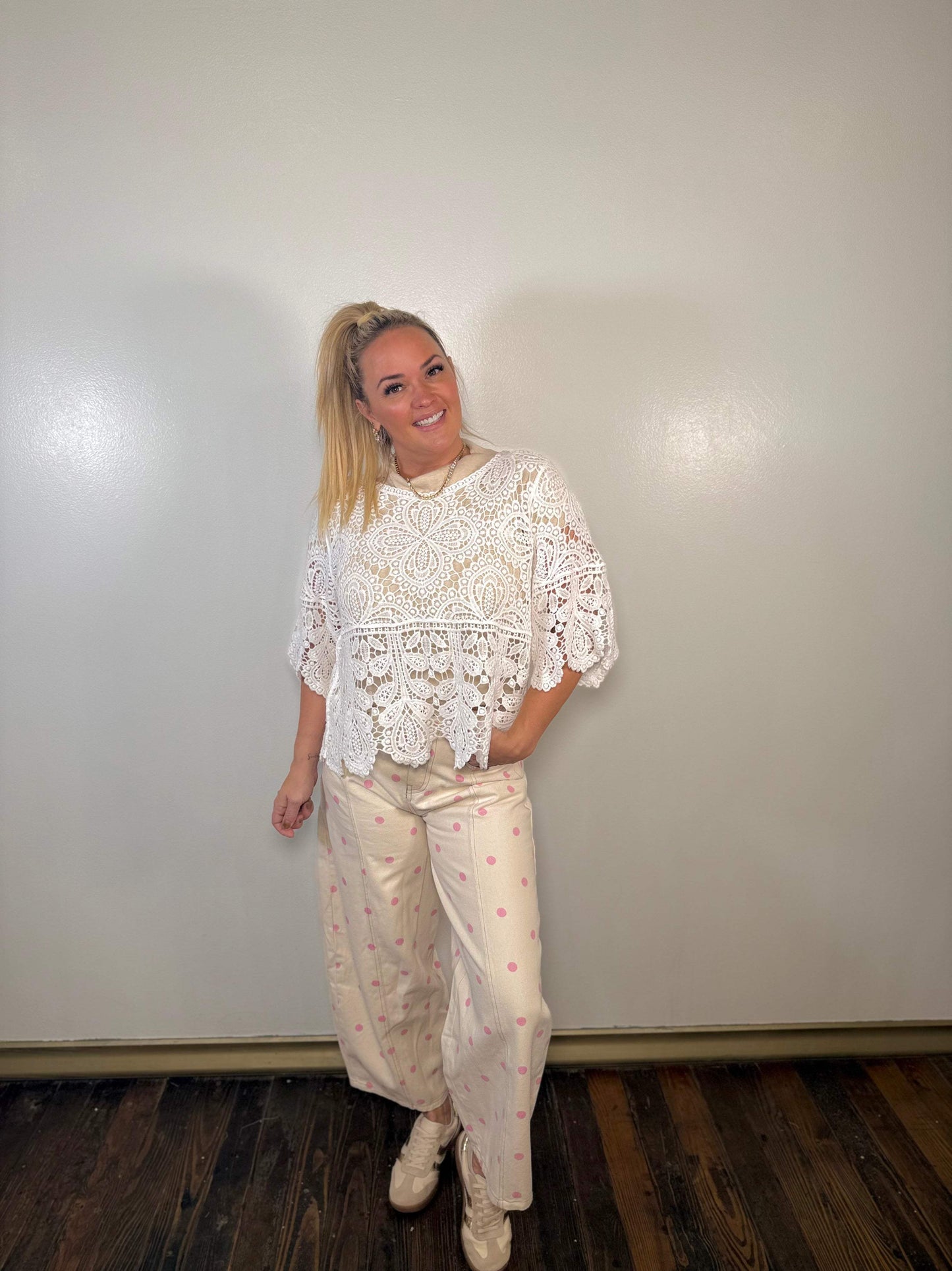 Polka Dot Denim Barrel Pants