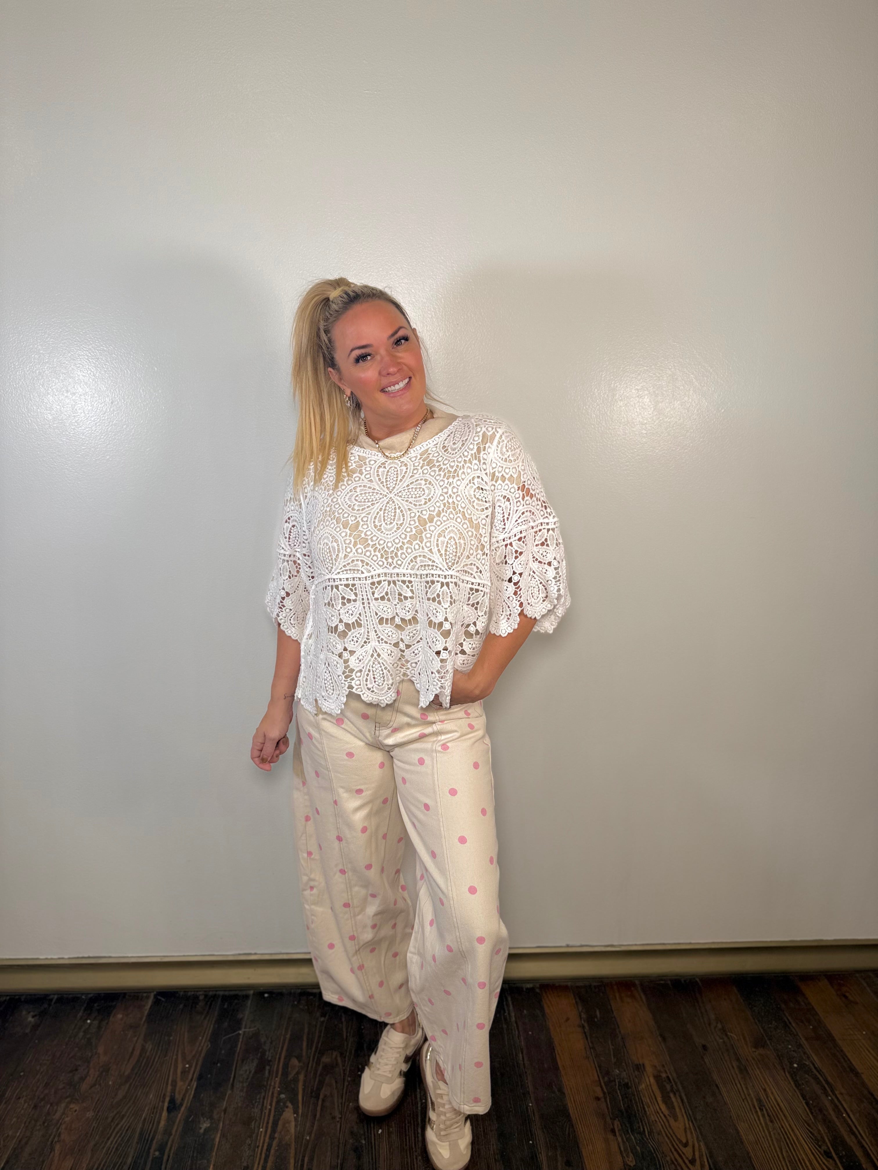 Polka Dot Denim Barrel Pants