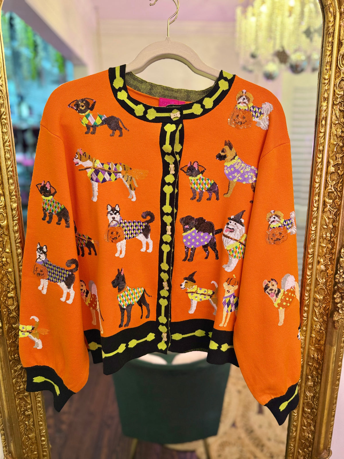 Orange Halloween Dogs Button Up Cardigan | Queen of Sparkles