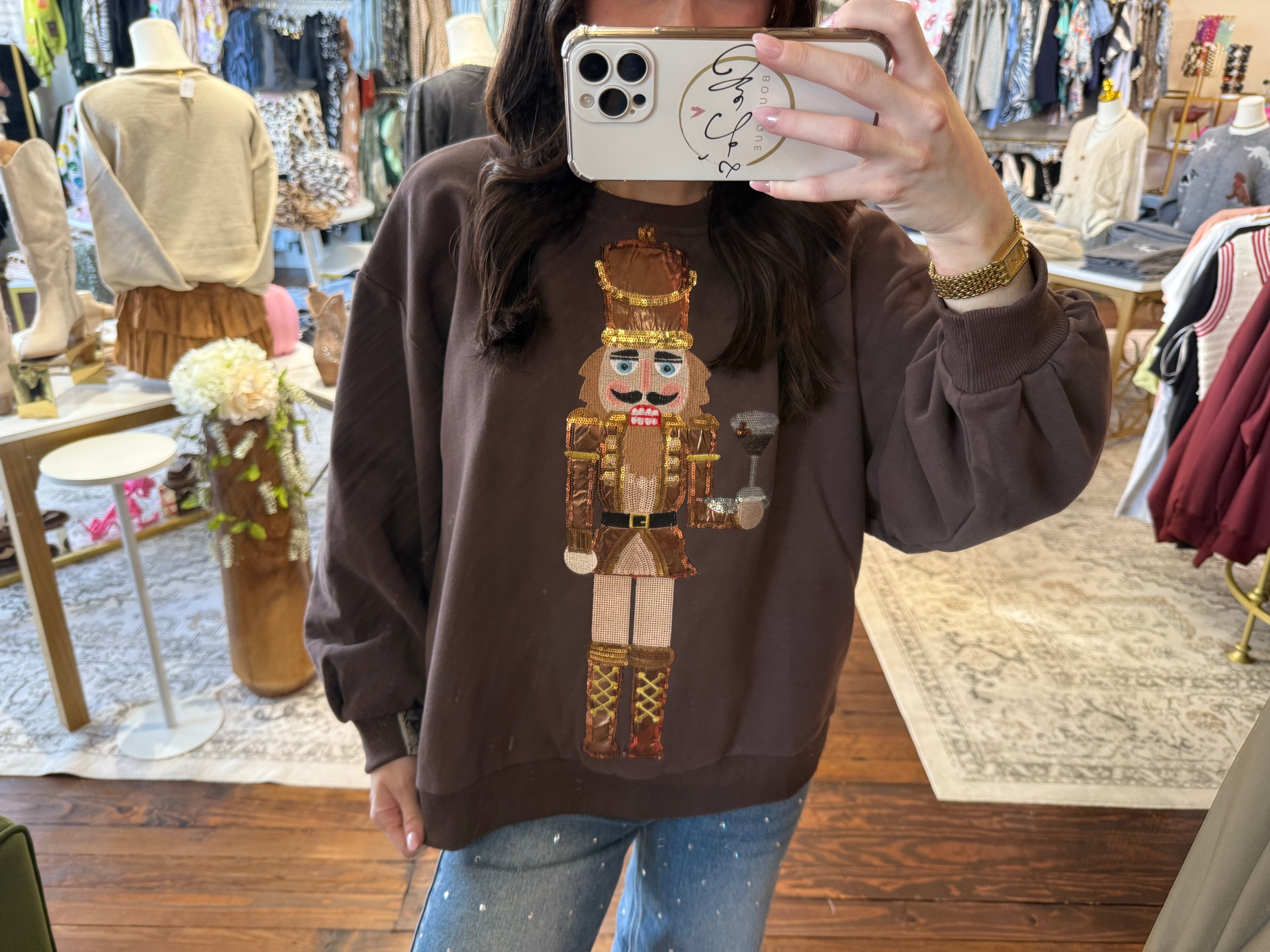 Brown Espresso Martini Serving Nutcracker Sweatshirt | Queen of Sparkles