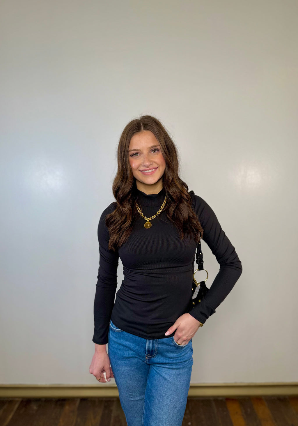 Knit Ribbed Long Sleeve Mock Neck Top