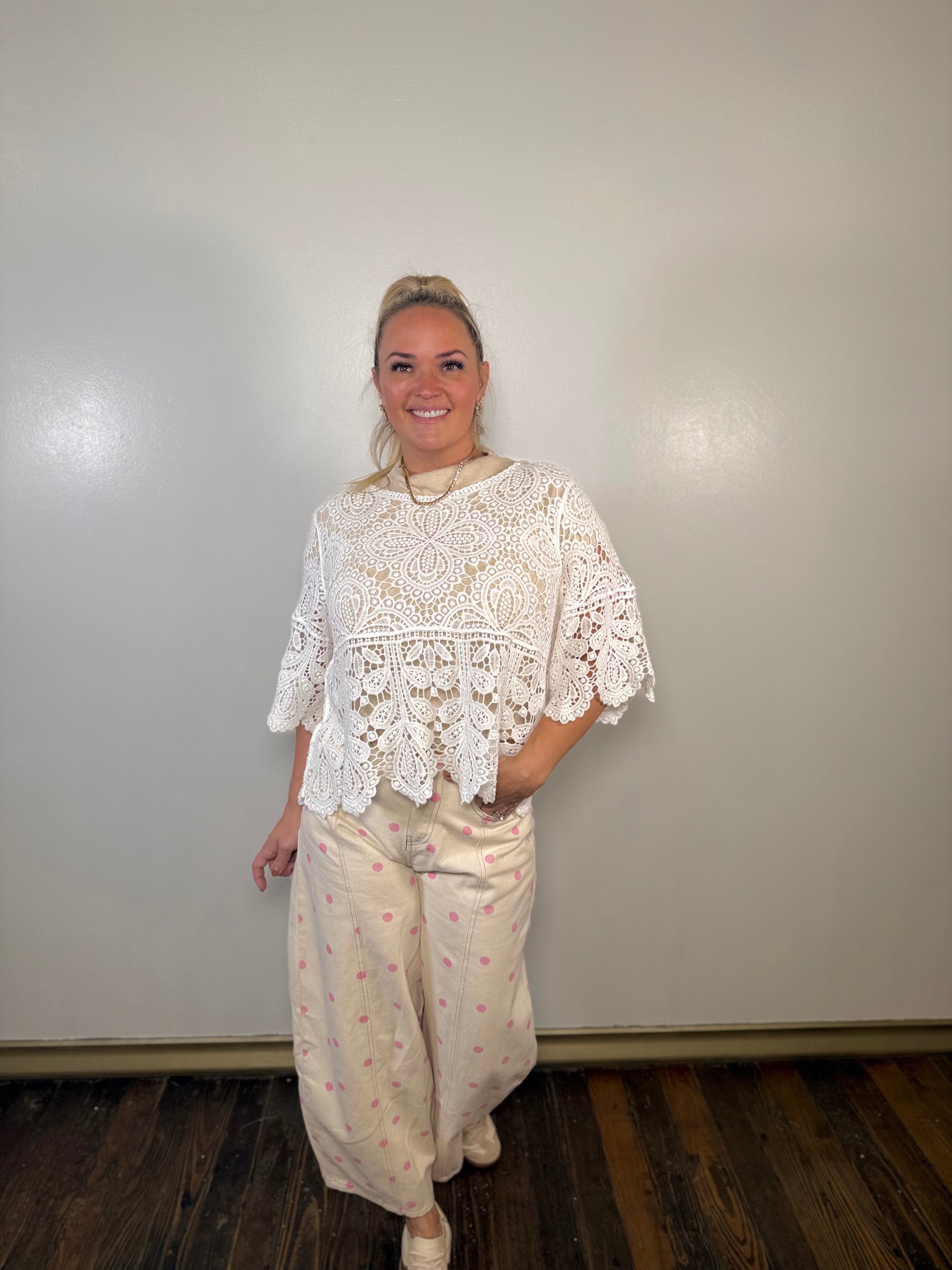 Polka Dot Denim Barrel Pants