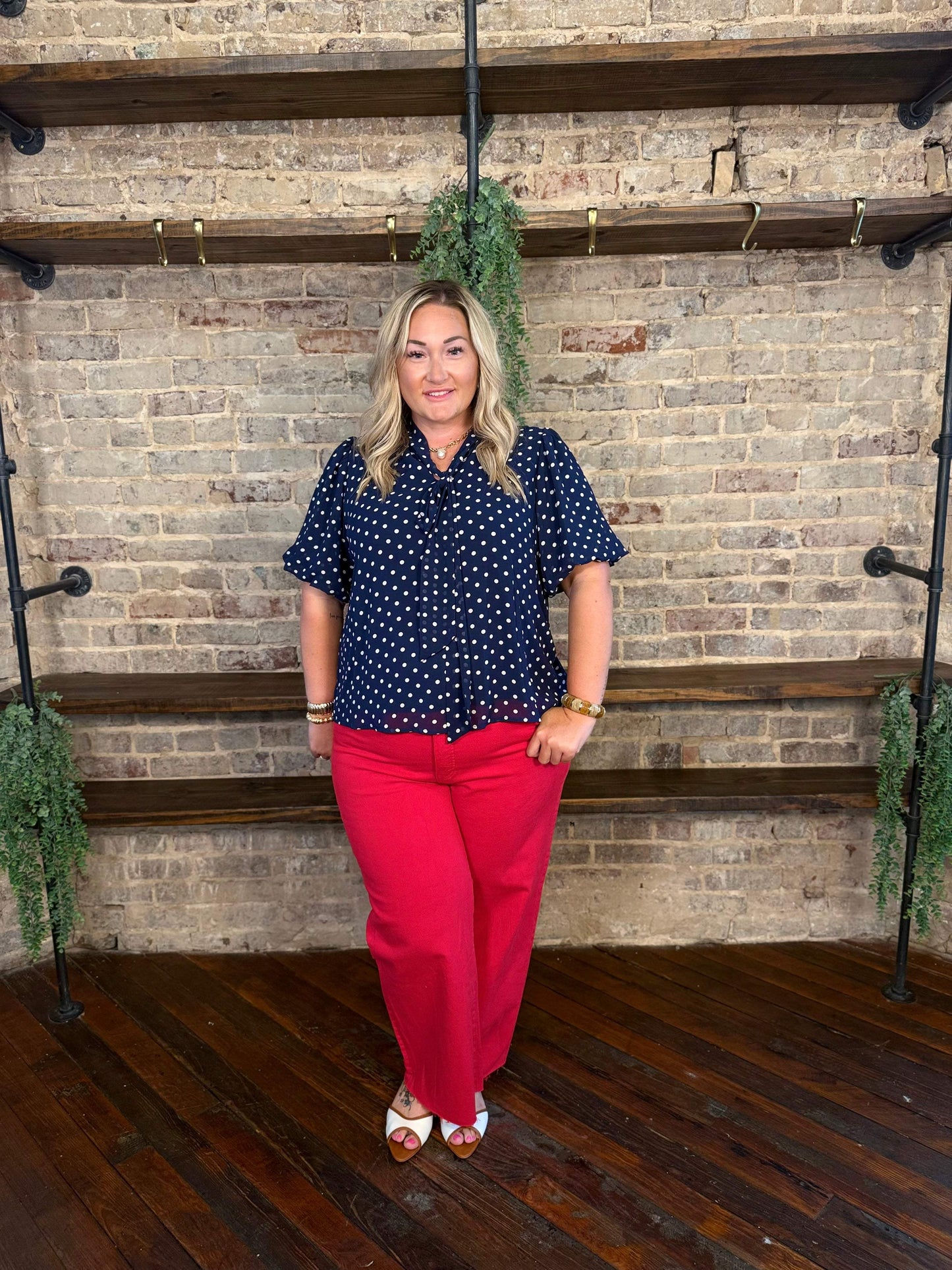 PLUS SIZE | Tynlee Polka Dot Bow Top