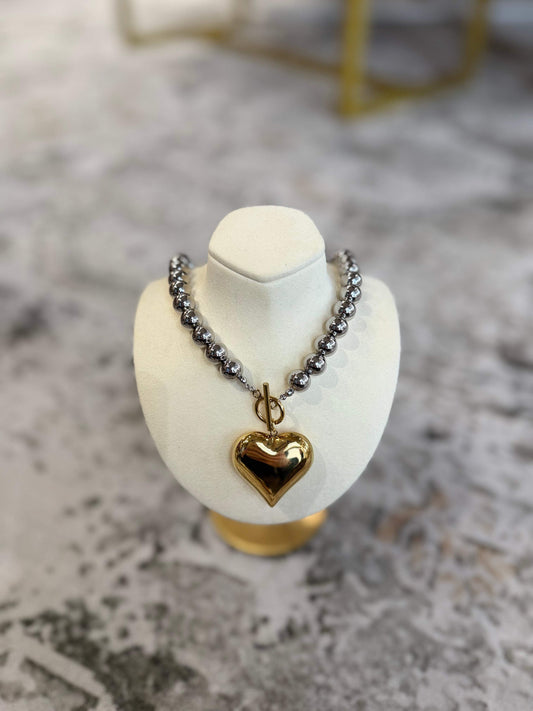 Glam Two Tone Heart Necklace  | Water Resistant
