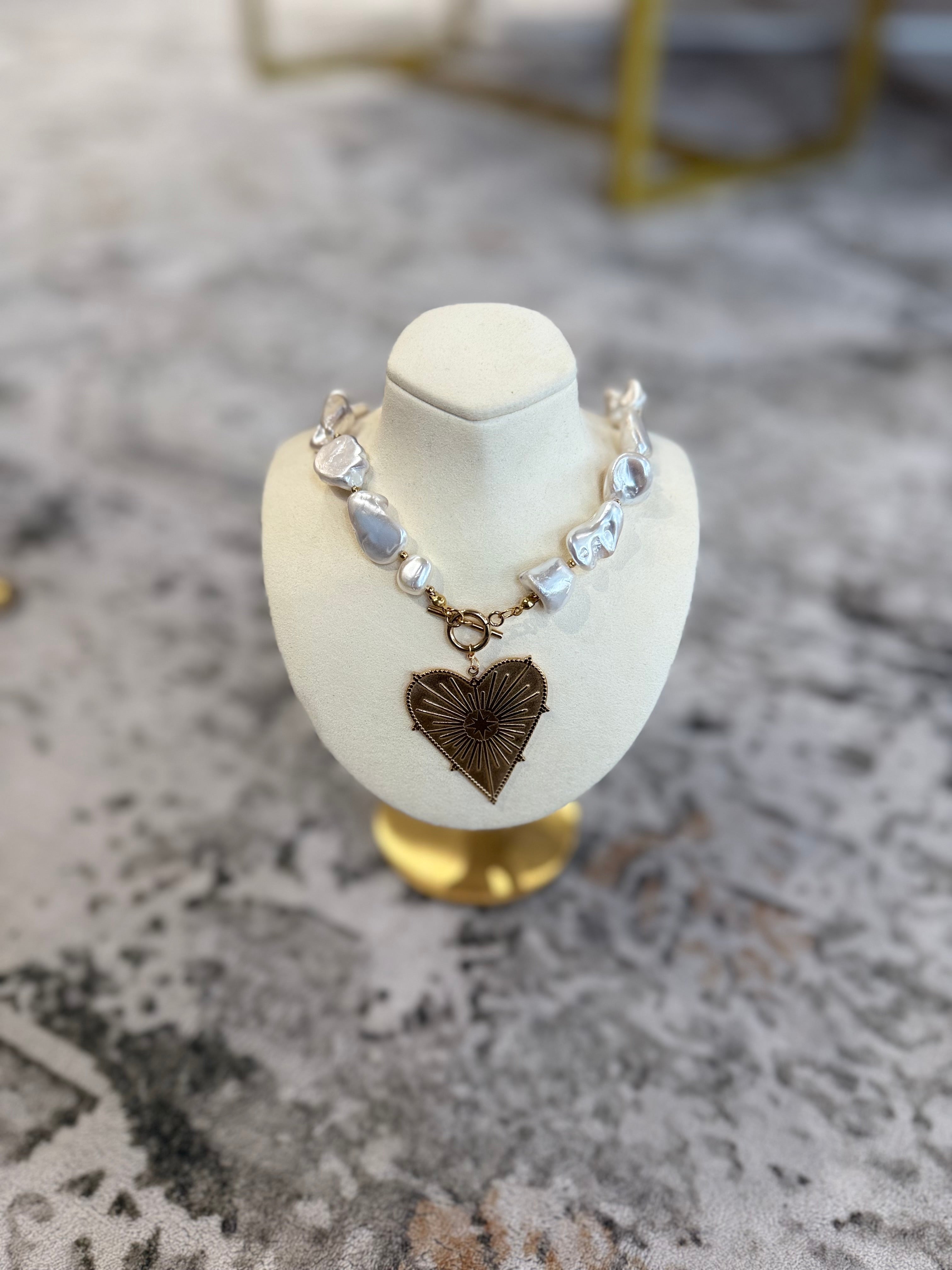 Blaze Pearl Heart Pendant Necklace