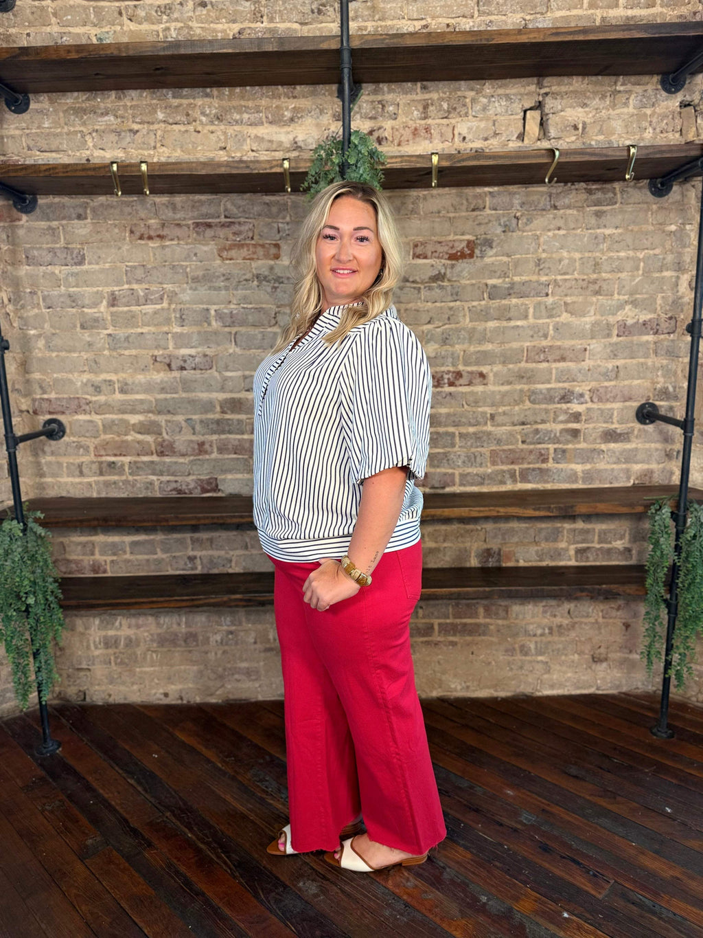 PLUS SIZE | Annabeth Striped Puff Sleeve Top