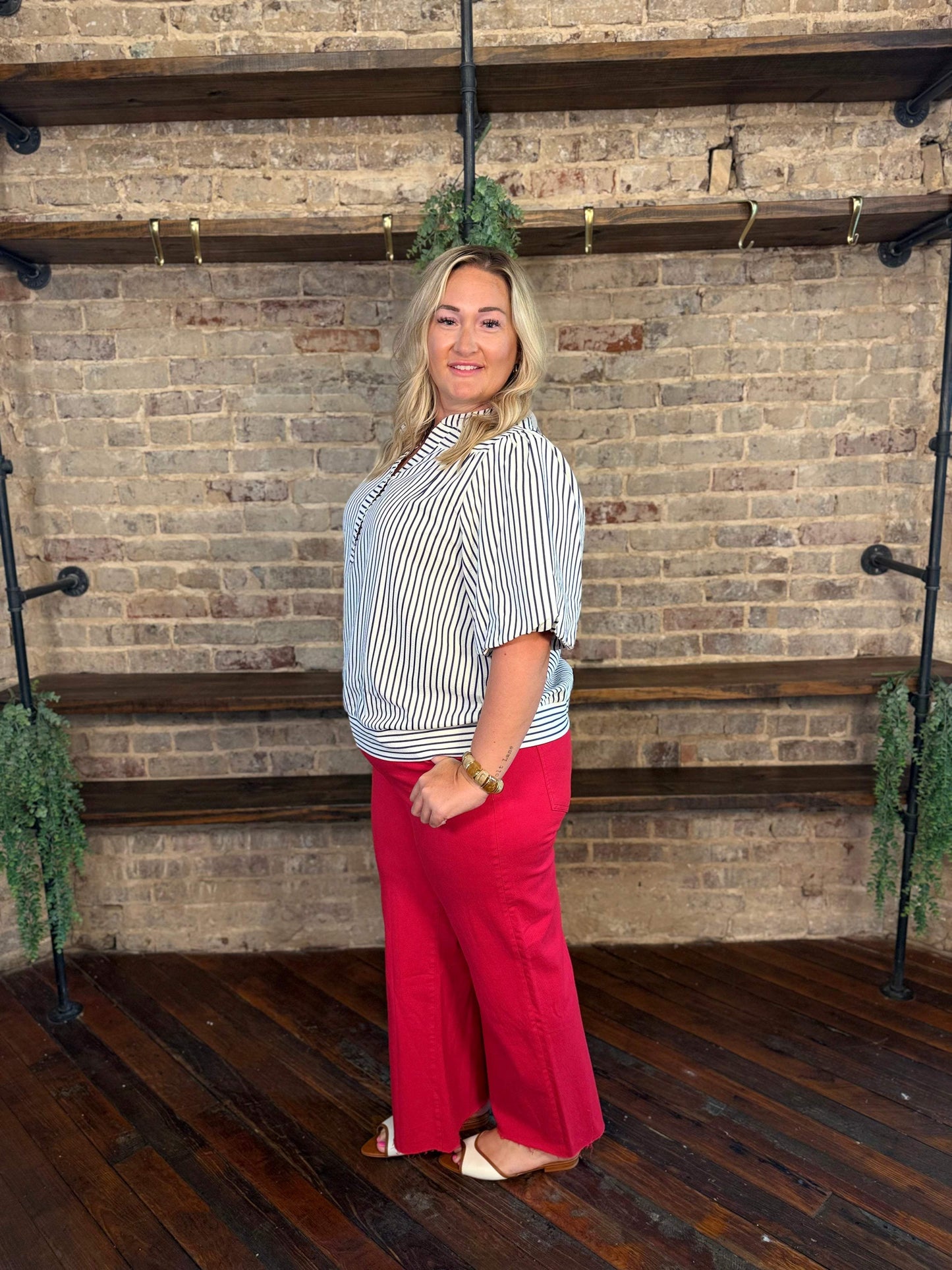 PLUS SIZE | Annabeth Striped Puff Sleeve Top