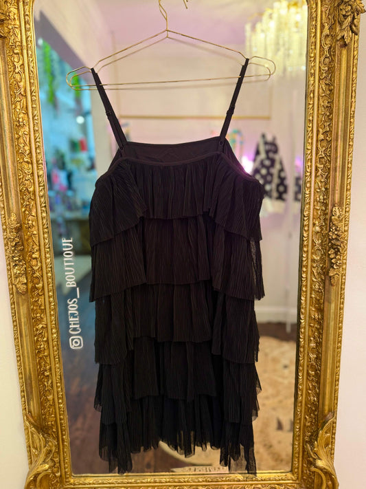 Midnight Bloom Tiered Tulle Mini Dress