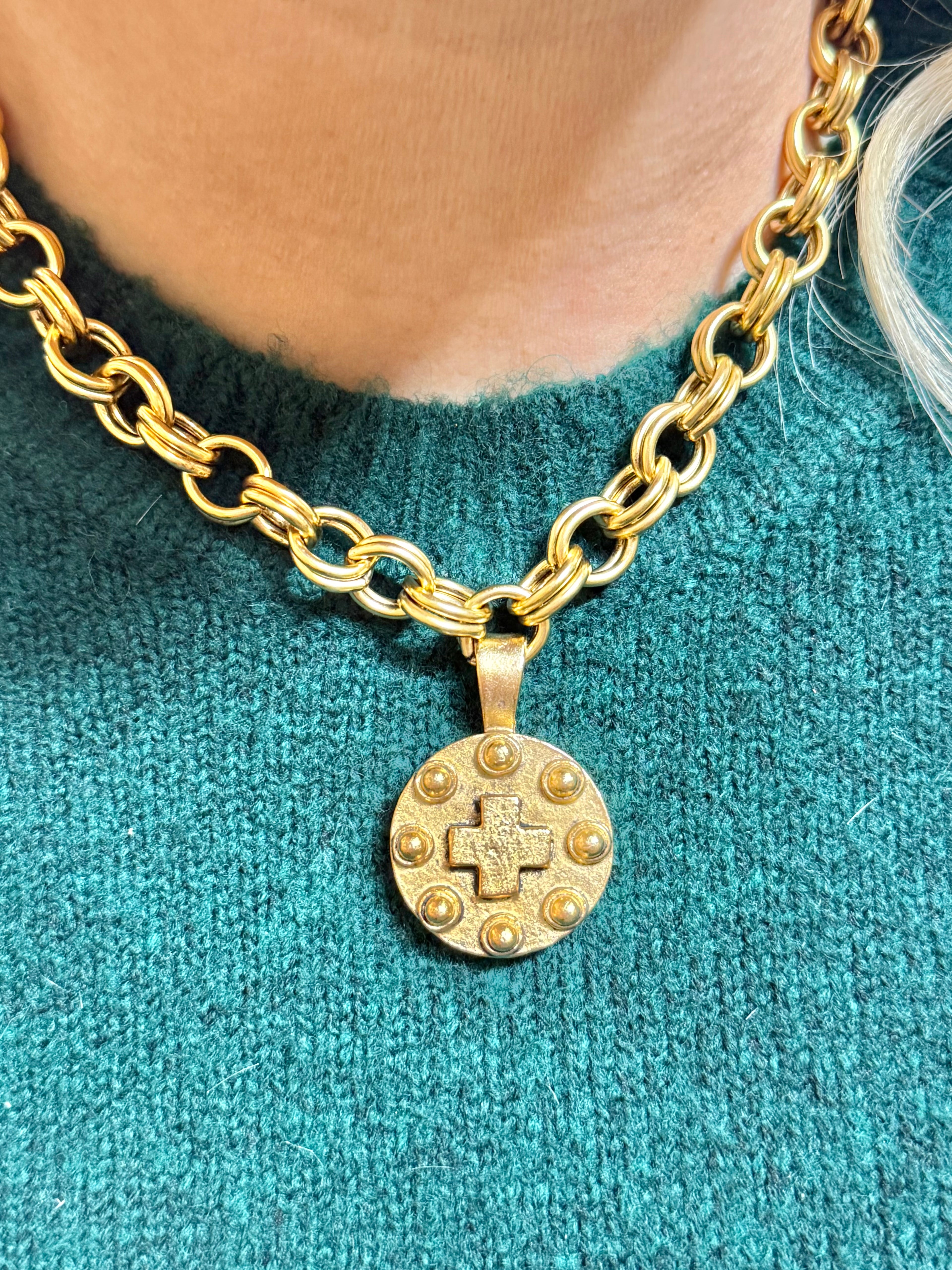 Vintage Dotted Cross Chunky Chain Necklace