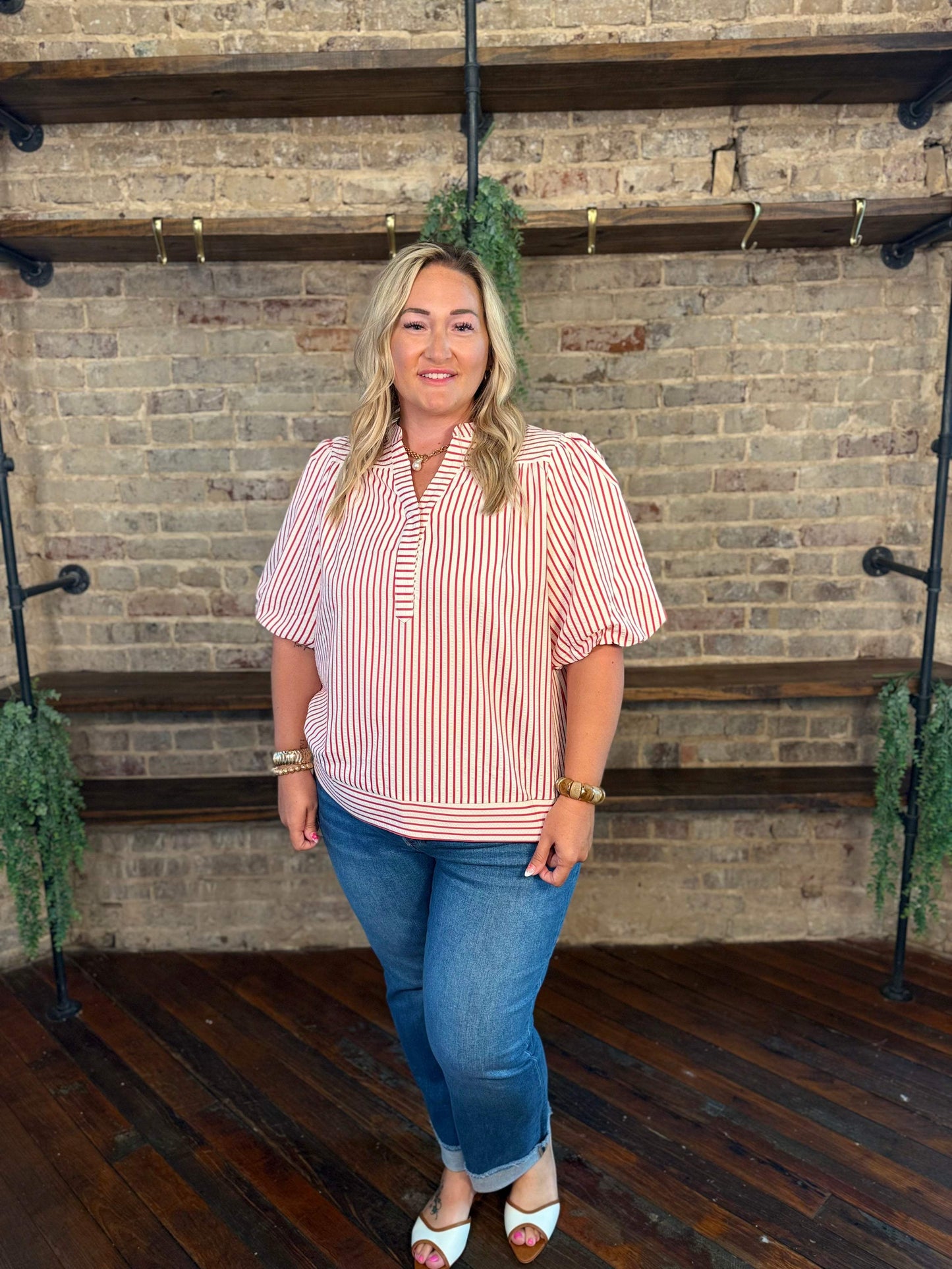 PLUS SIZE | Annabeth Striped Puff Sleeve Top