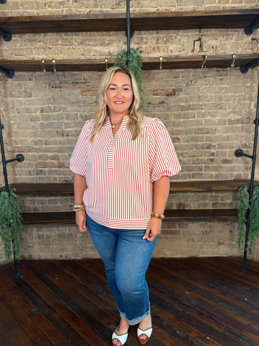 PLUS SIZE | Annabeth Striped Puff Sleeve Top
