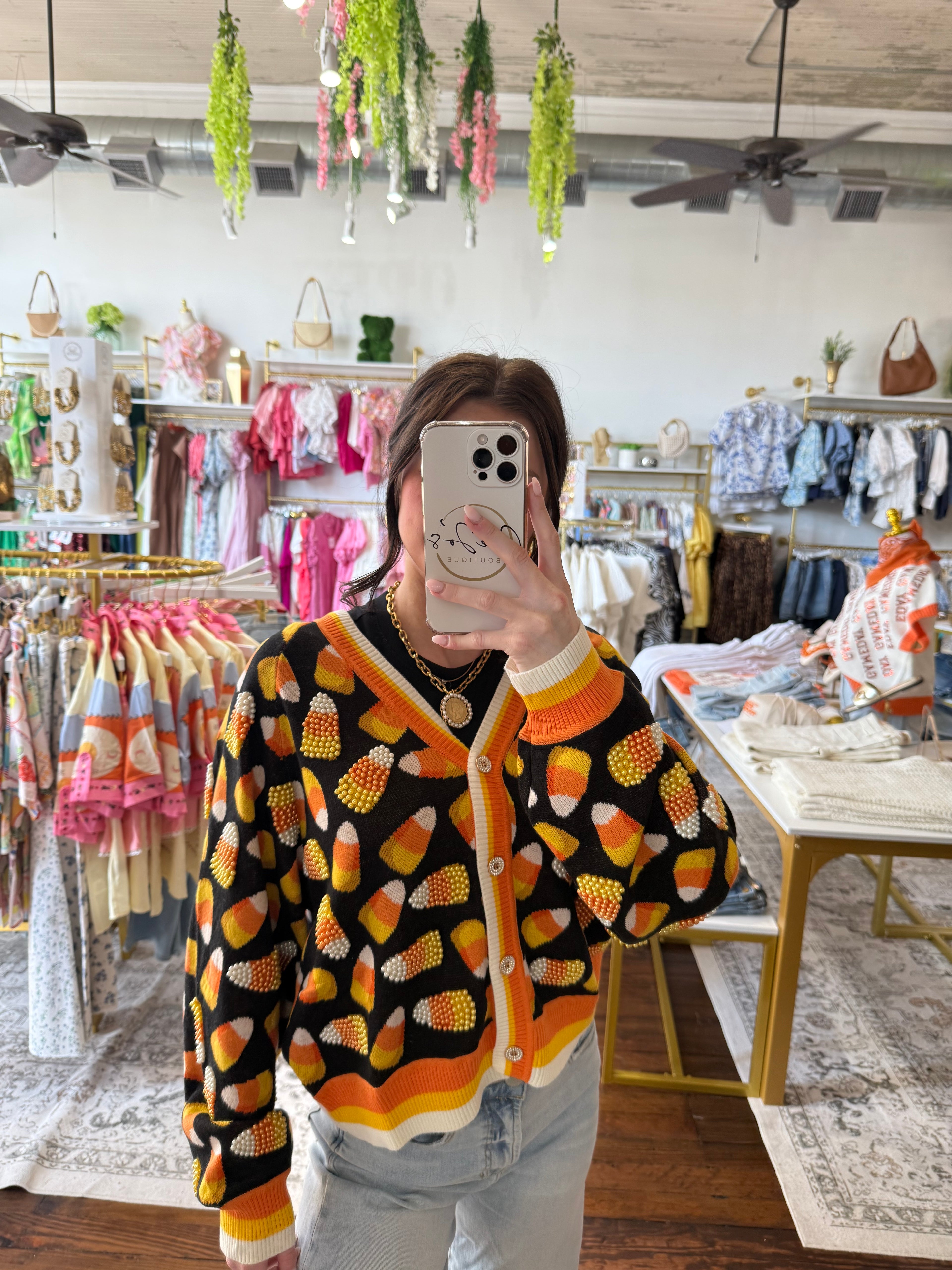 Black Pearl Candy Corn Cardigan | Queen of Sparkles