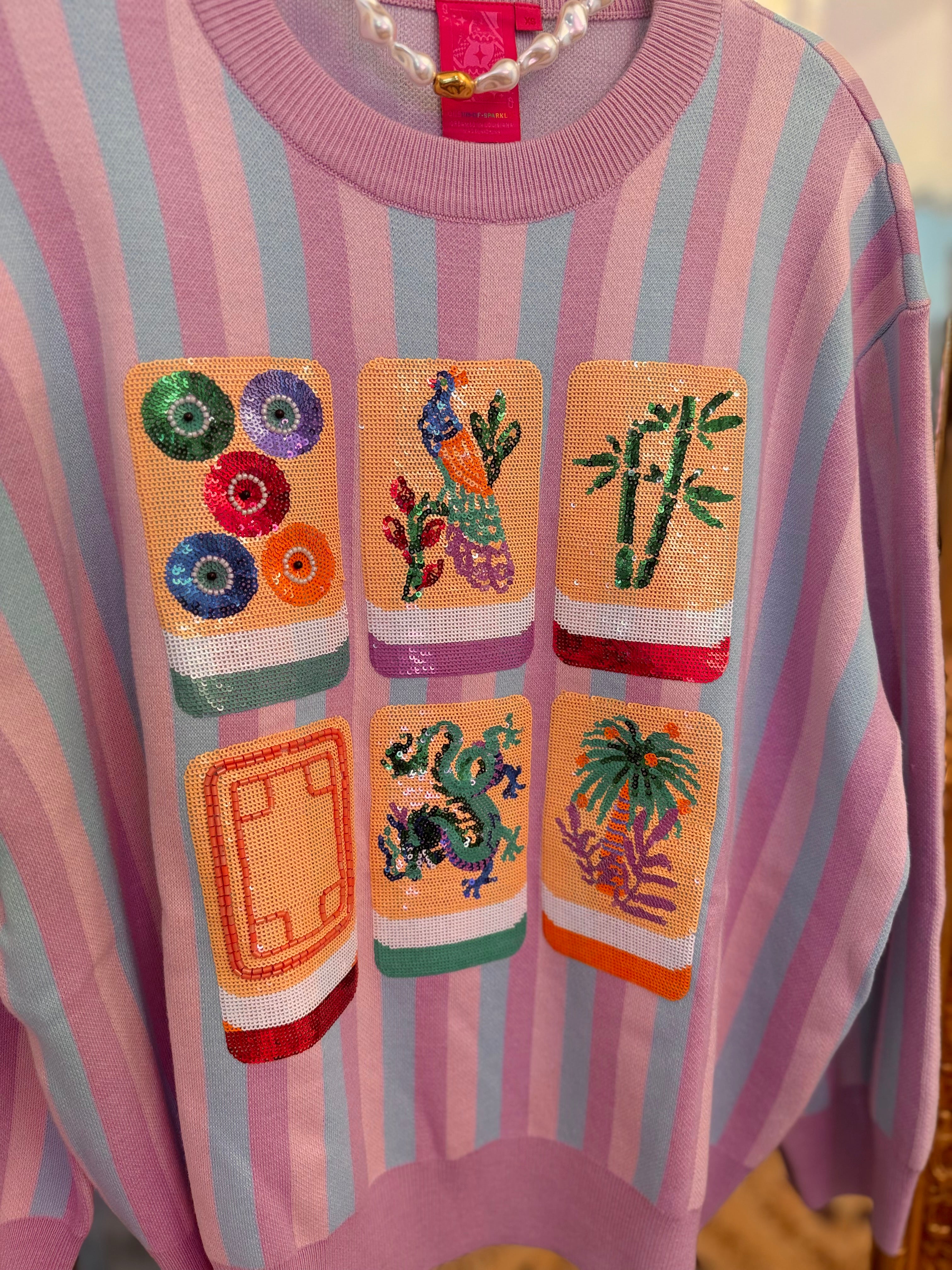 Lavender, Blue & Pink Stripe Mahjong Tile Sweater | Queen of Sparkles