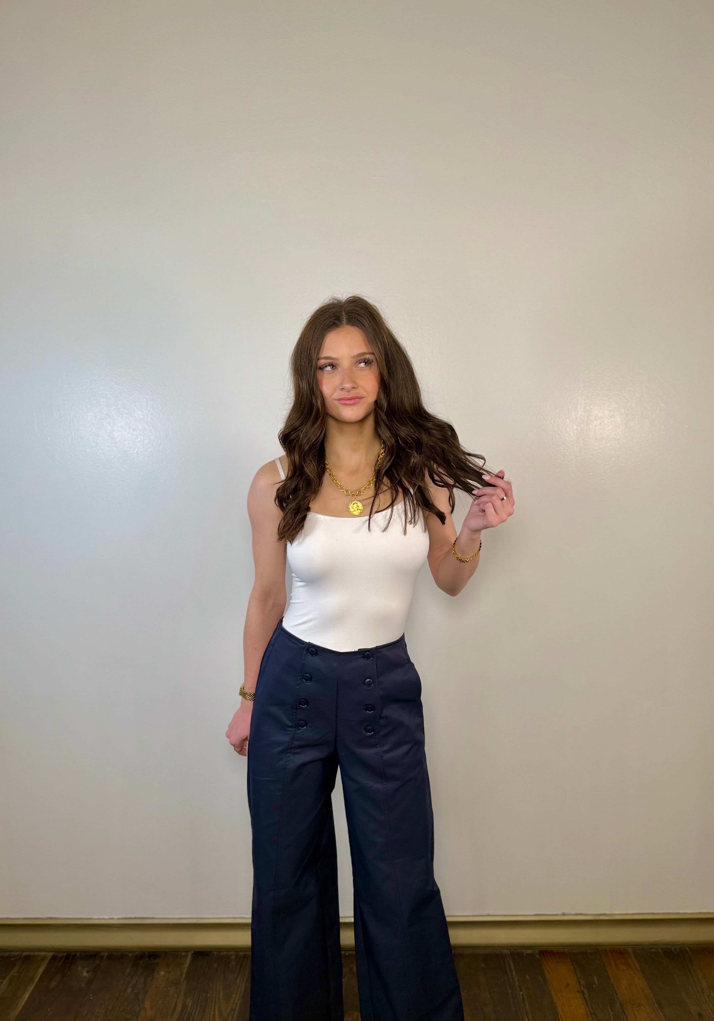 Front Button Detail Wide Leg Pants