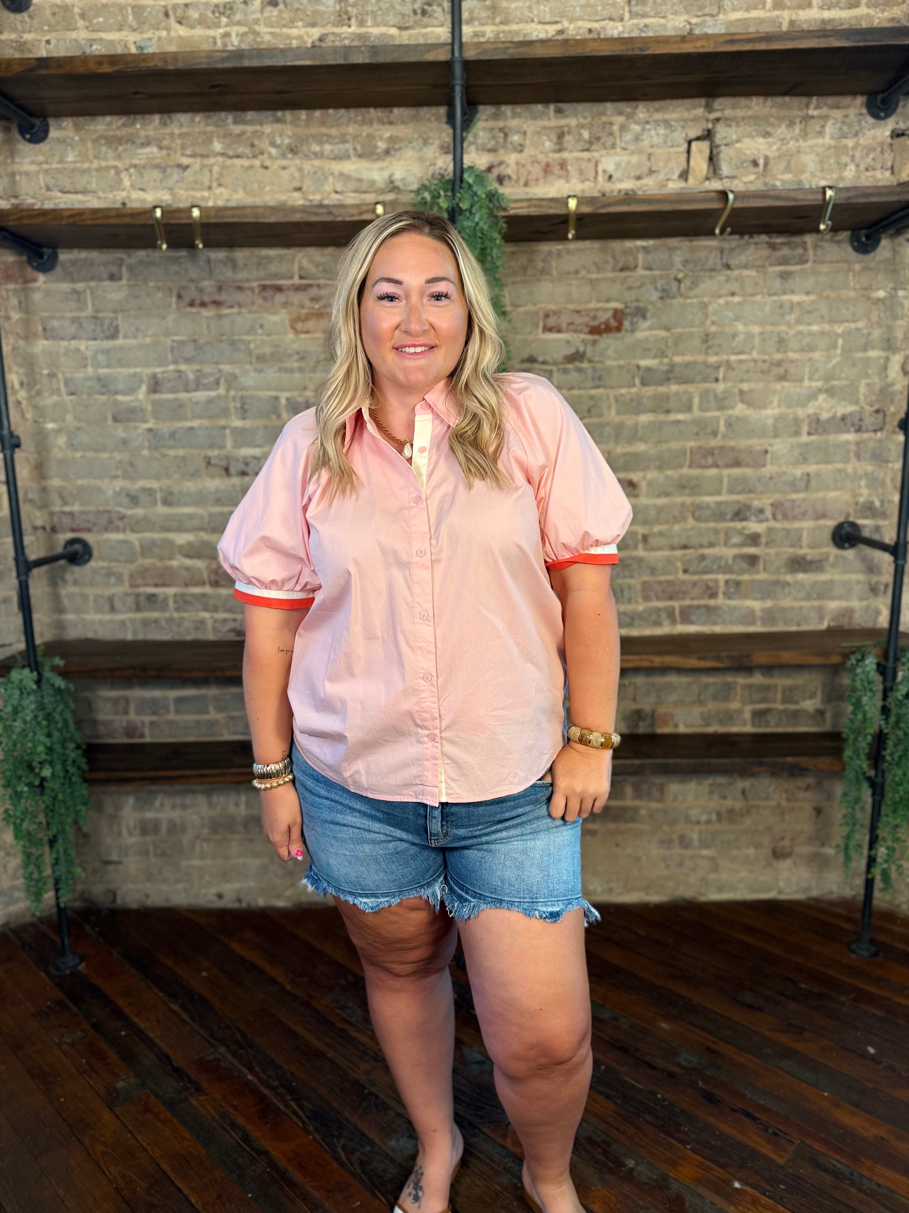 PLUS SIZE | Ressa Striped Button Down Blouse