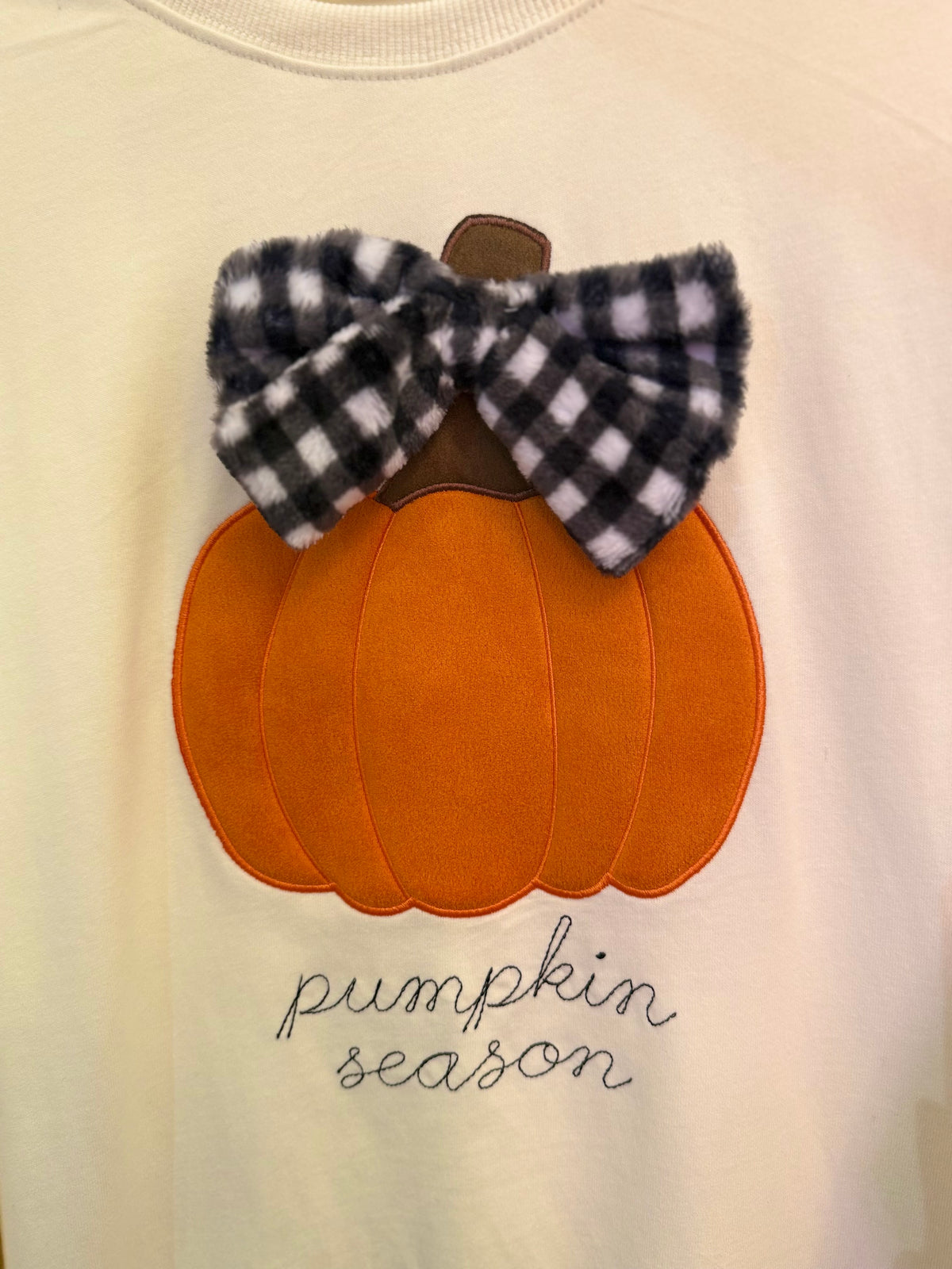Pumpkin Season Gingham Bow Sweatshirt