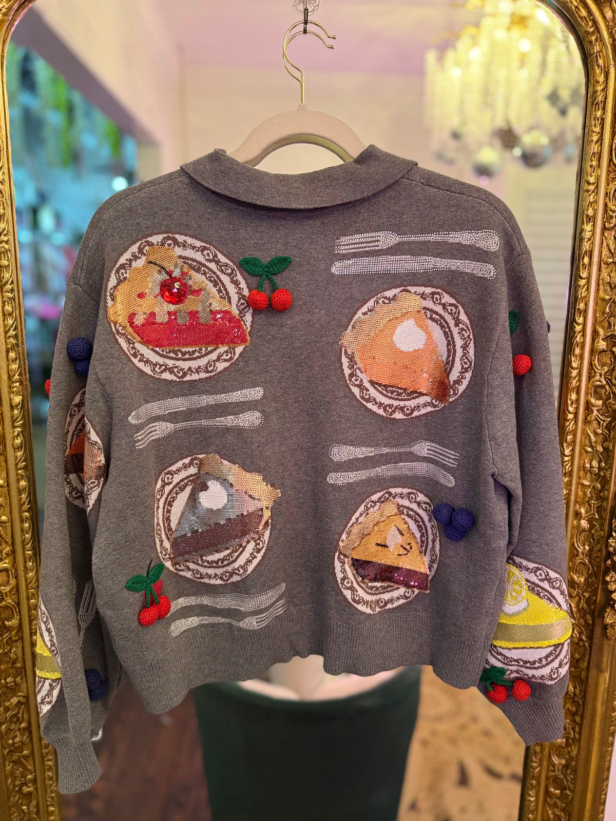 Charcoal Pie on Plates Button Up Collar Cardigan | Queen of Sparkles