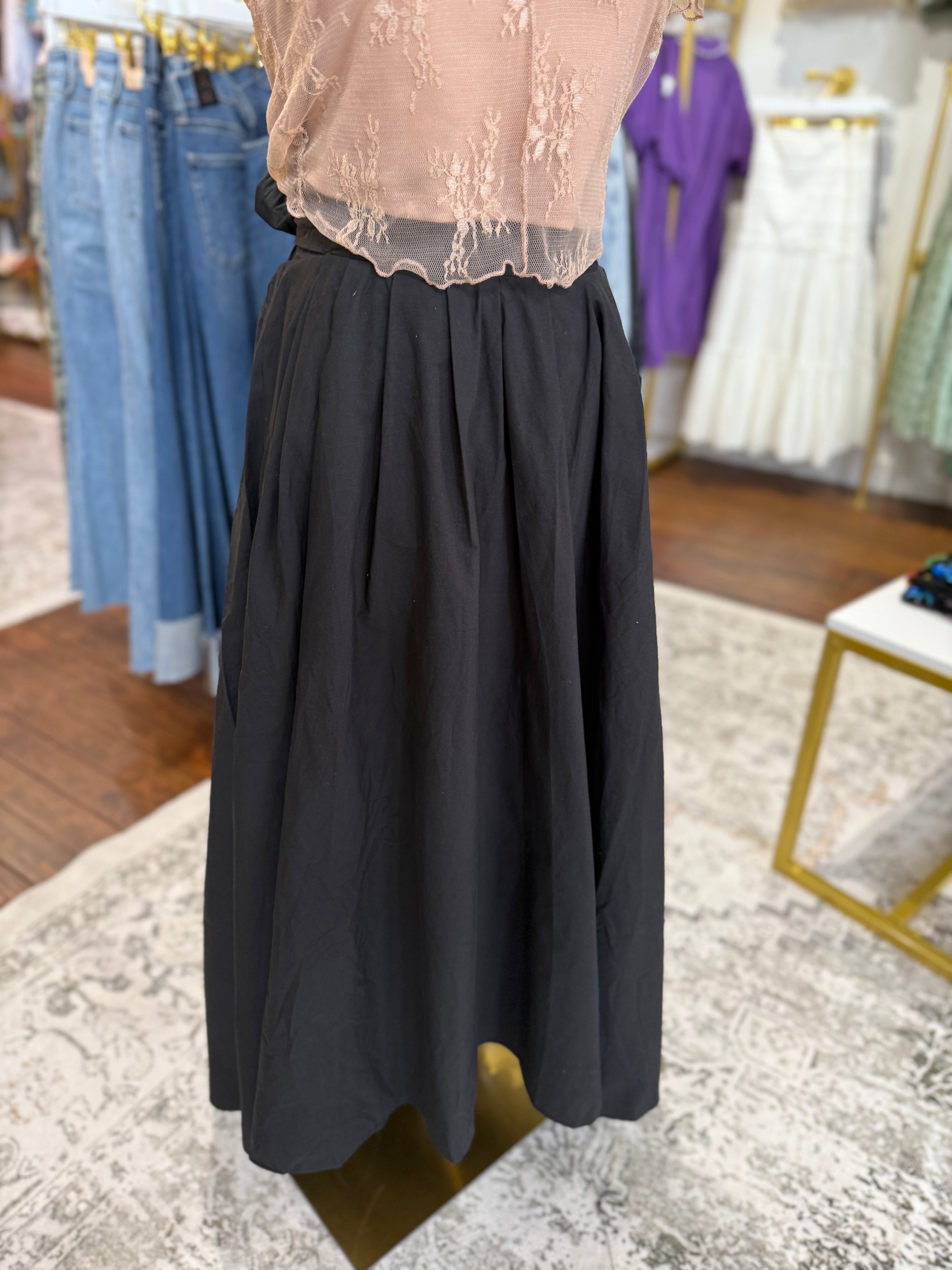 Onyx Hour Tie Back Flare Maxi Skirt