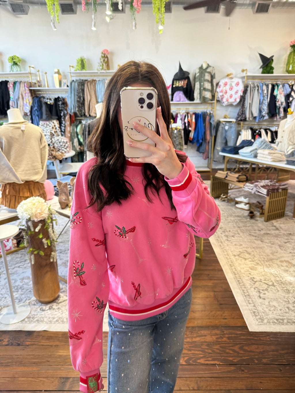Bright Pink Christmas Cocktail Sweatshirt | Queen of Sparkles