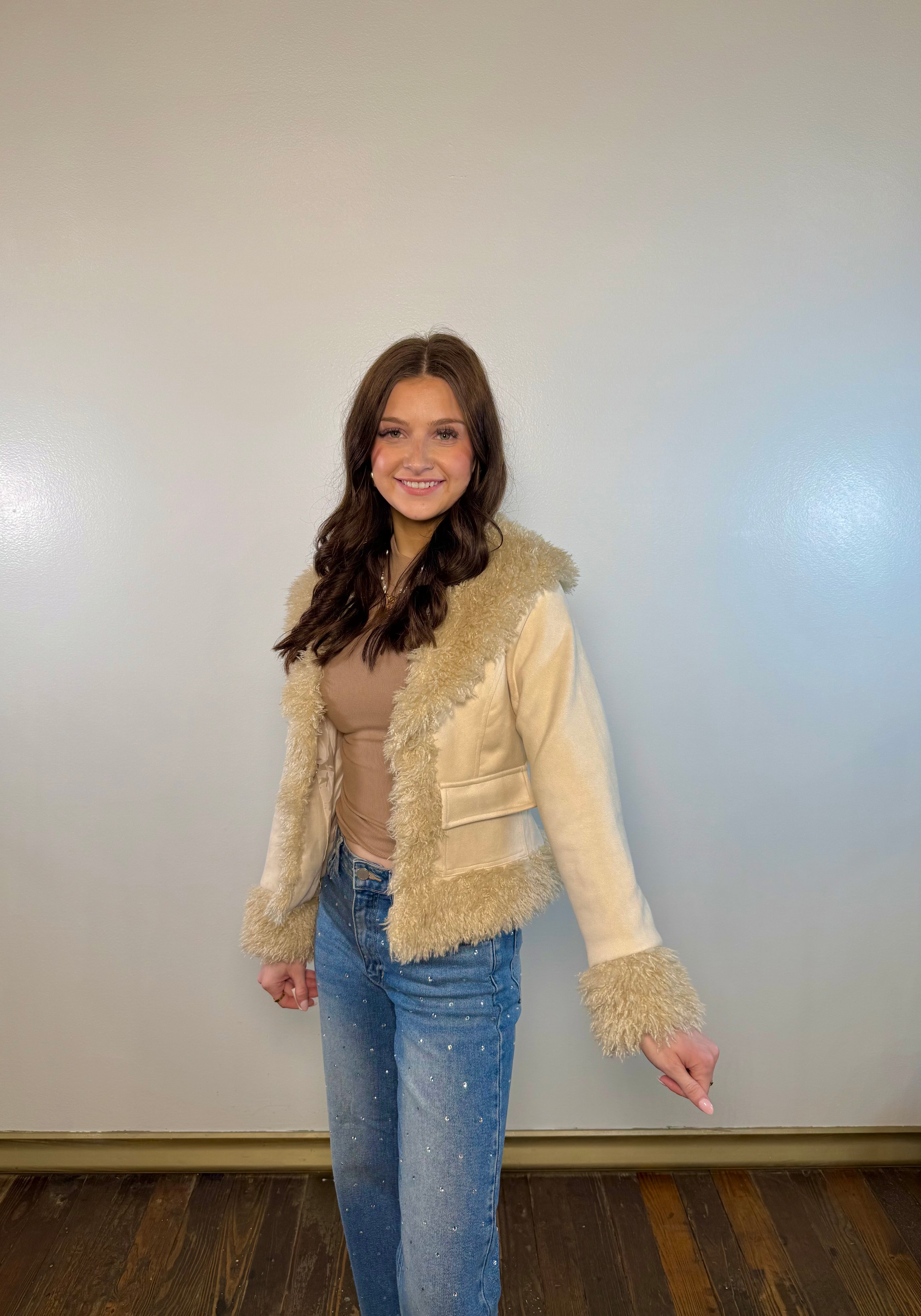 Cider Mist Faux Fur Suede Jacket