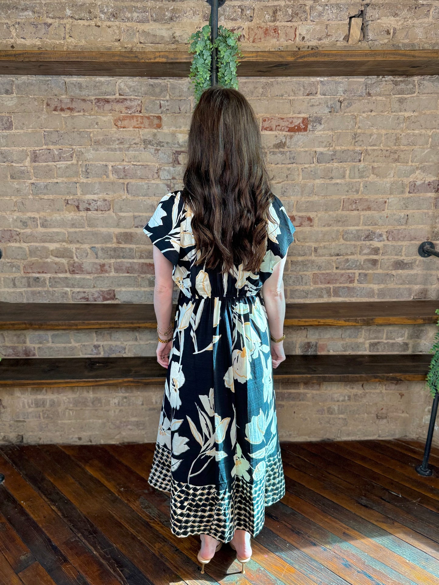 Botanical Geo Button Down Midi Dress