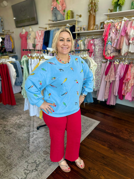 Light Blue Fishing Lure Sweatshirt | Queen of Sparkles