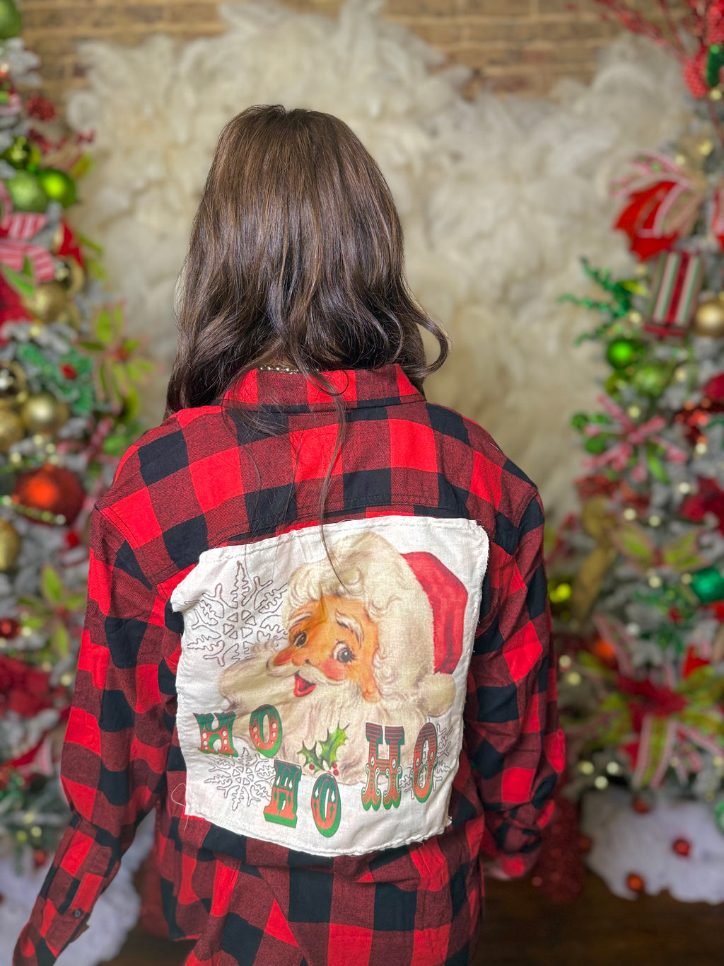 'Ho Ho Ho' Santa Patch Plaid Flannel | PLUS SIZE AVAILABLE