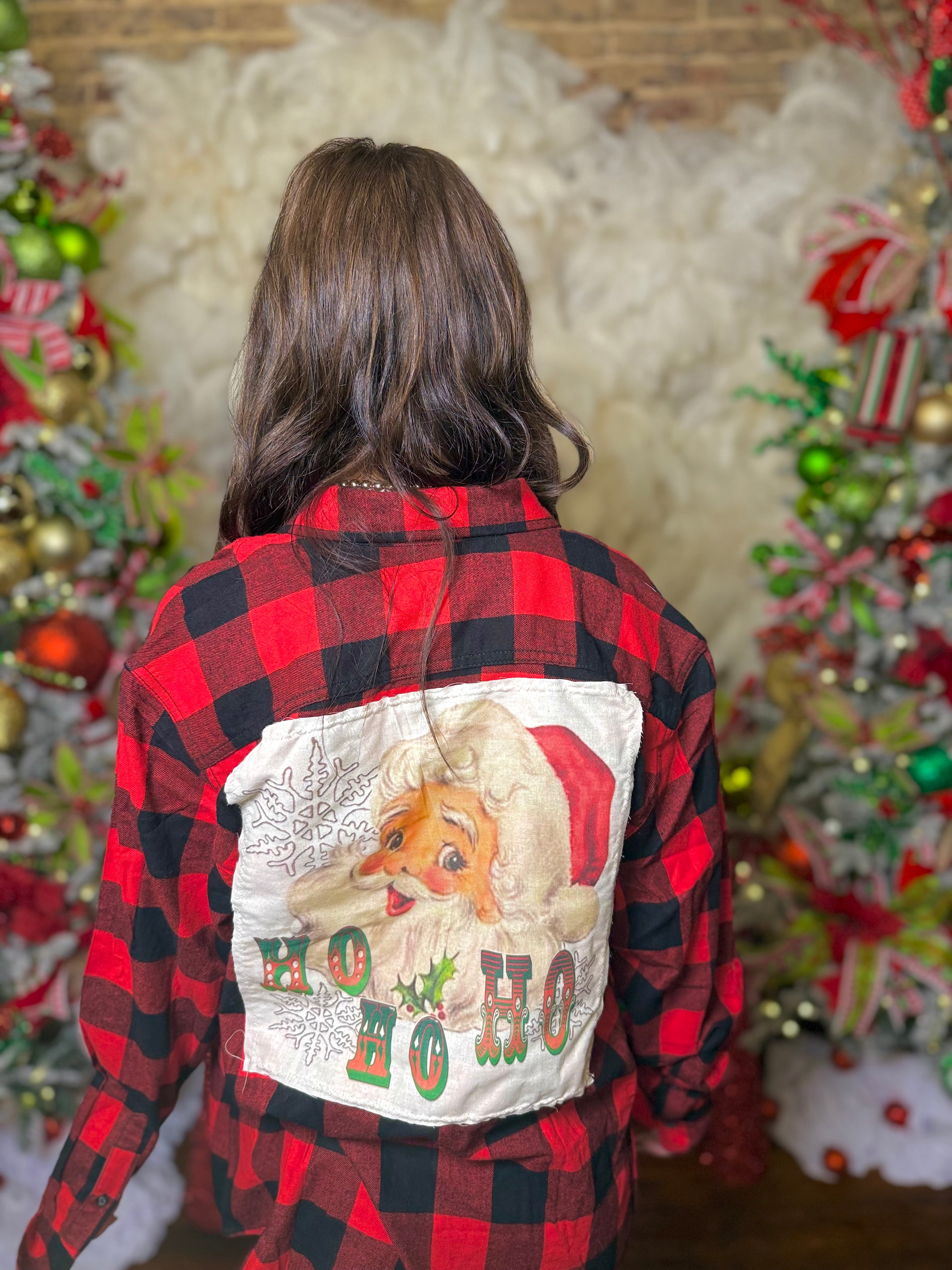 'Ho Ho Ho' Santa Patch Plaid Flannel | PLUS SIZE AVAILABLE
