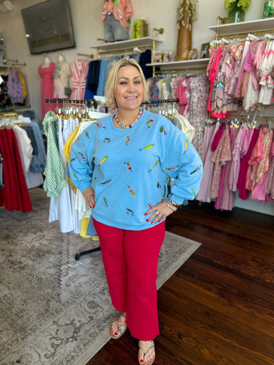 Light Blue Fishing Lure Sweatshirt | Queen of Sparkles