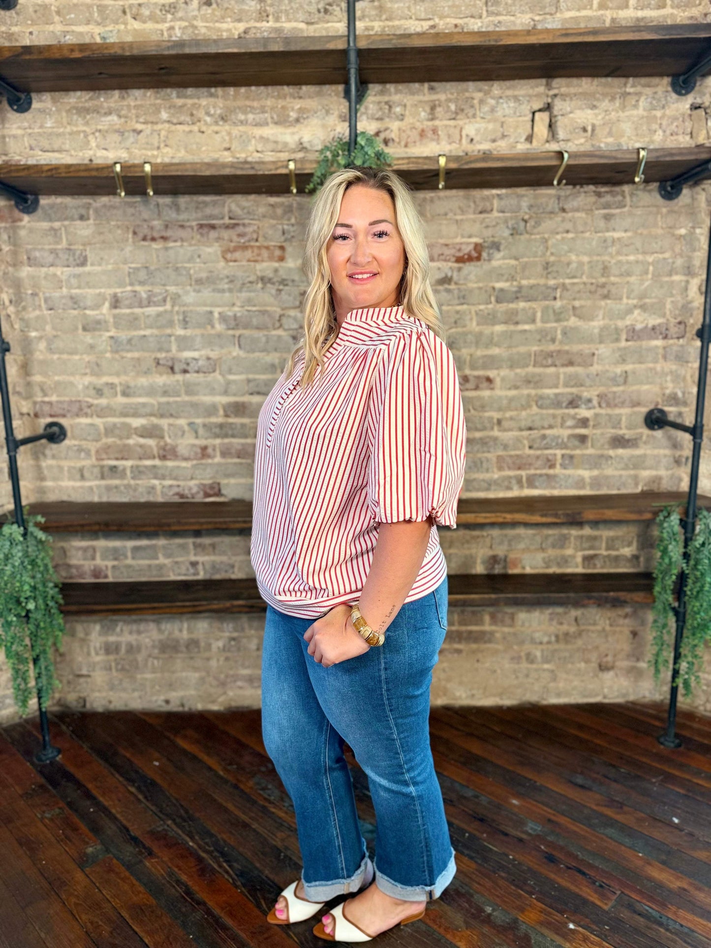 PLUS SIZE | Annabeth Striped Puff Sleeve Top