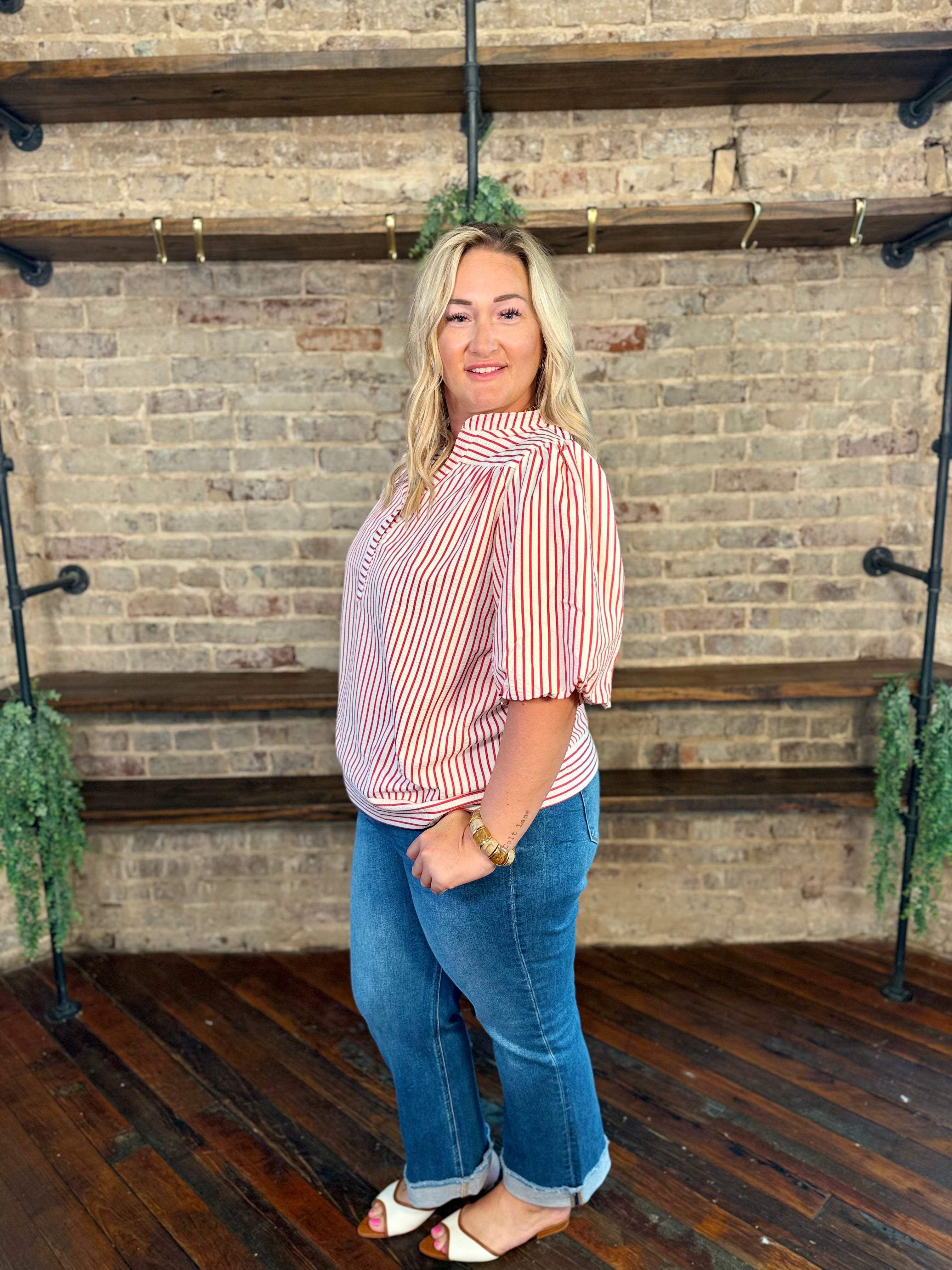 PLUS SIZE | Annabeth Striped Puff Sleeve Top
