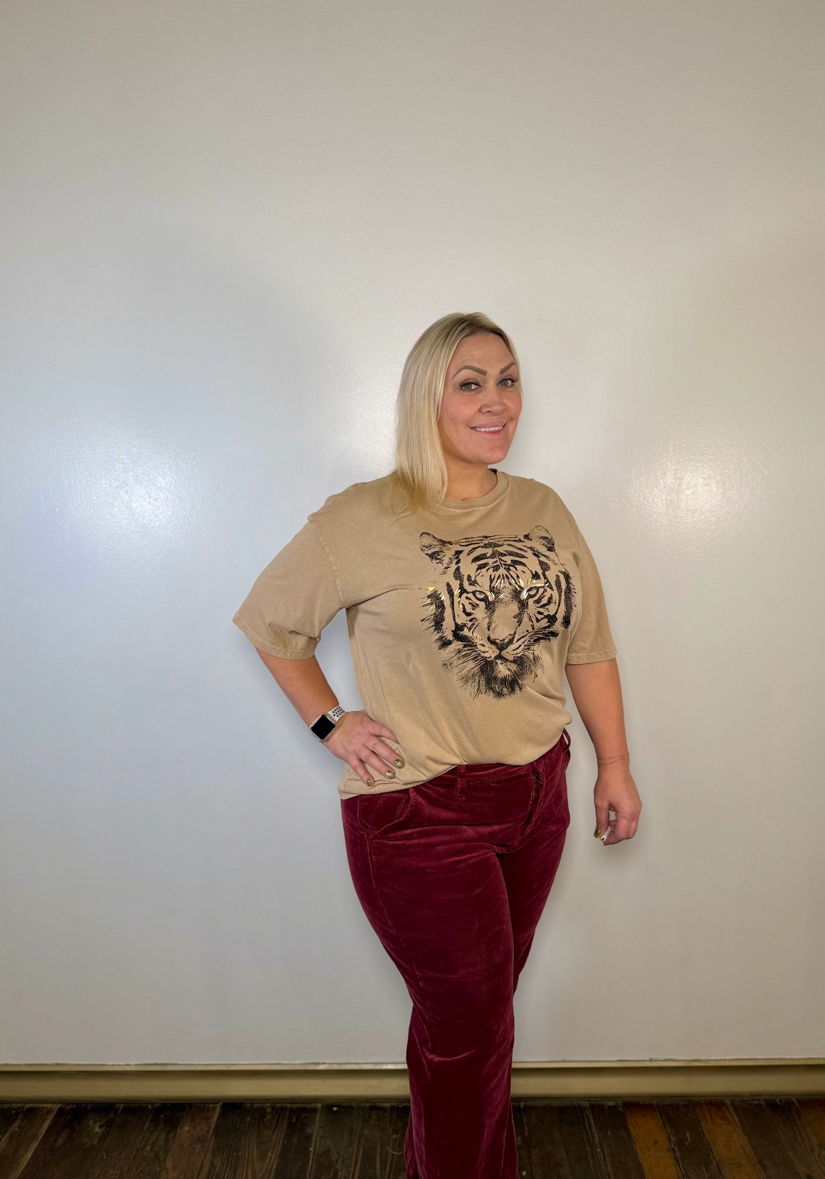 Oversized Mineral Wash Gold Detailed Tiger Tee