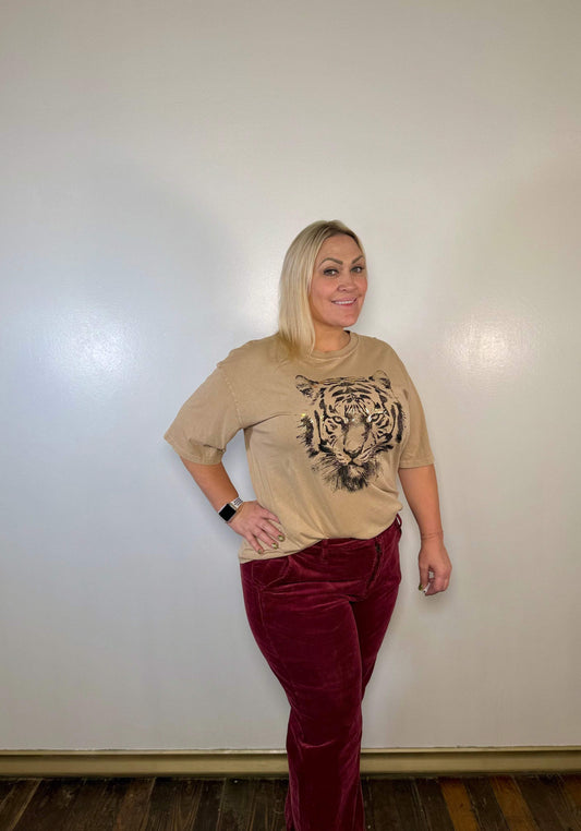Oversized Mineral Wash Gold Detailed Tiger Tee