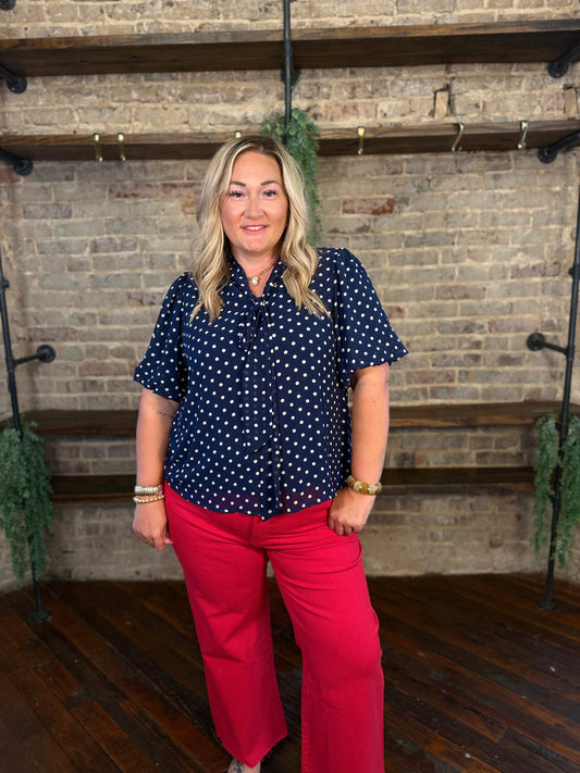 PLUS SIZE | Tynlee Polka Dot Bow Top