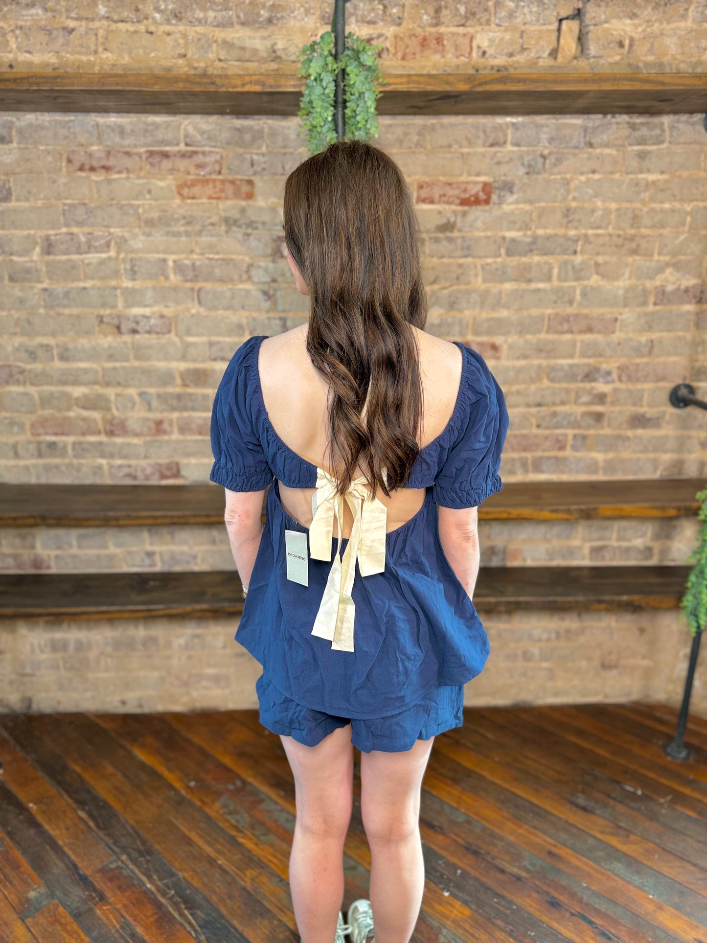 Gardenia Puff Sleeve Open Back Short Set