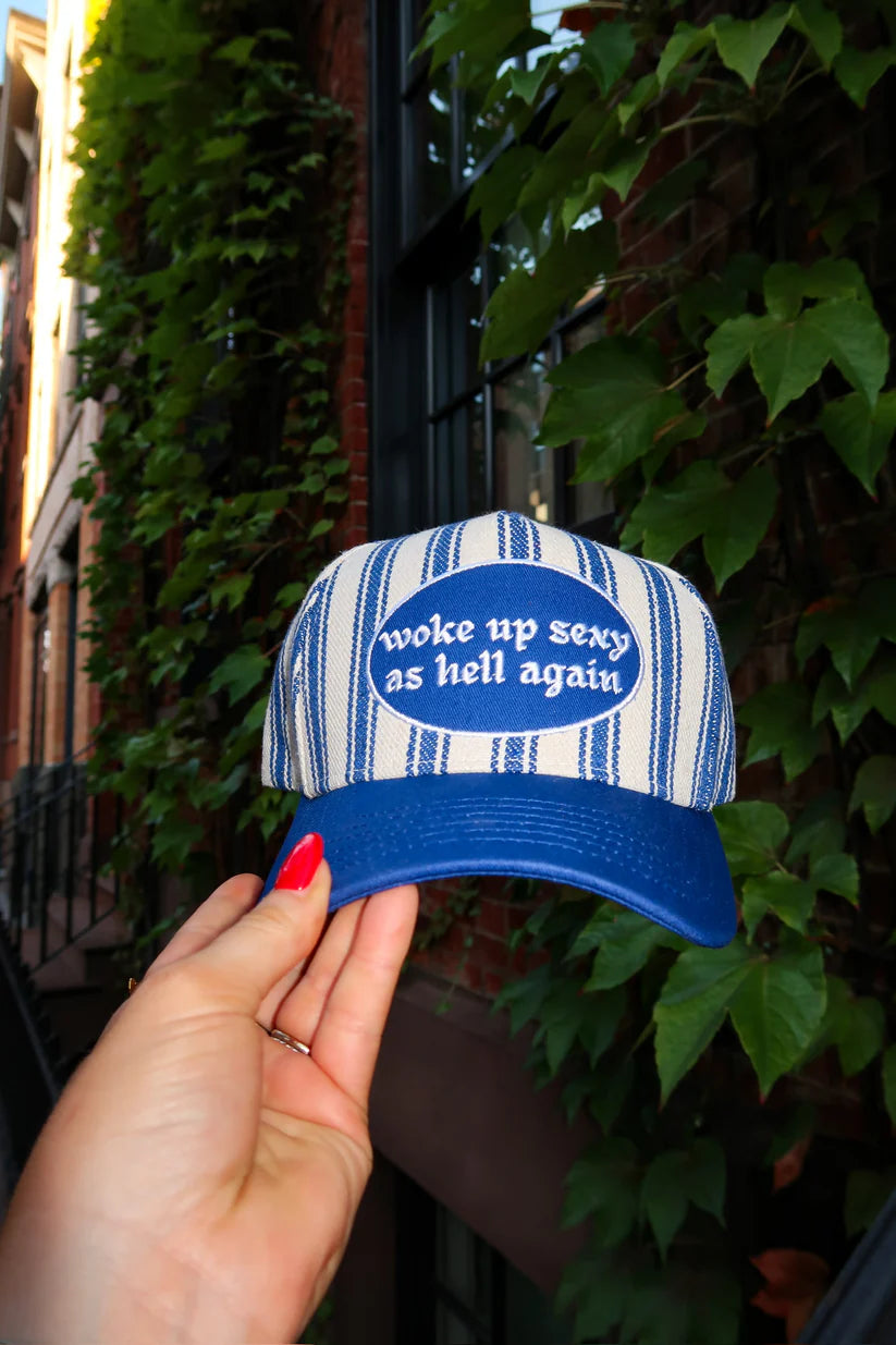 Woke Up Sexy Striped Trucker Hat