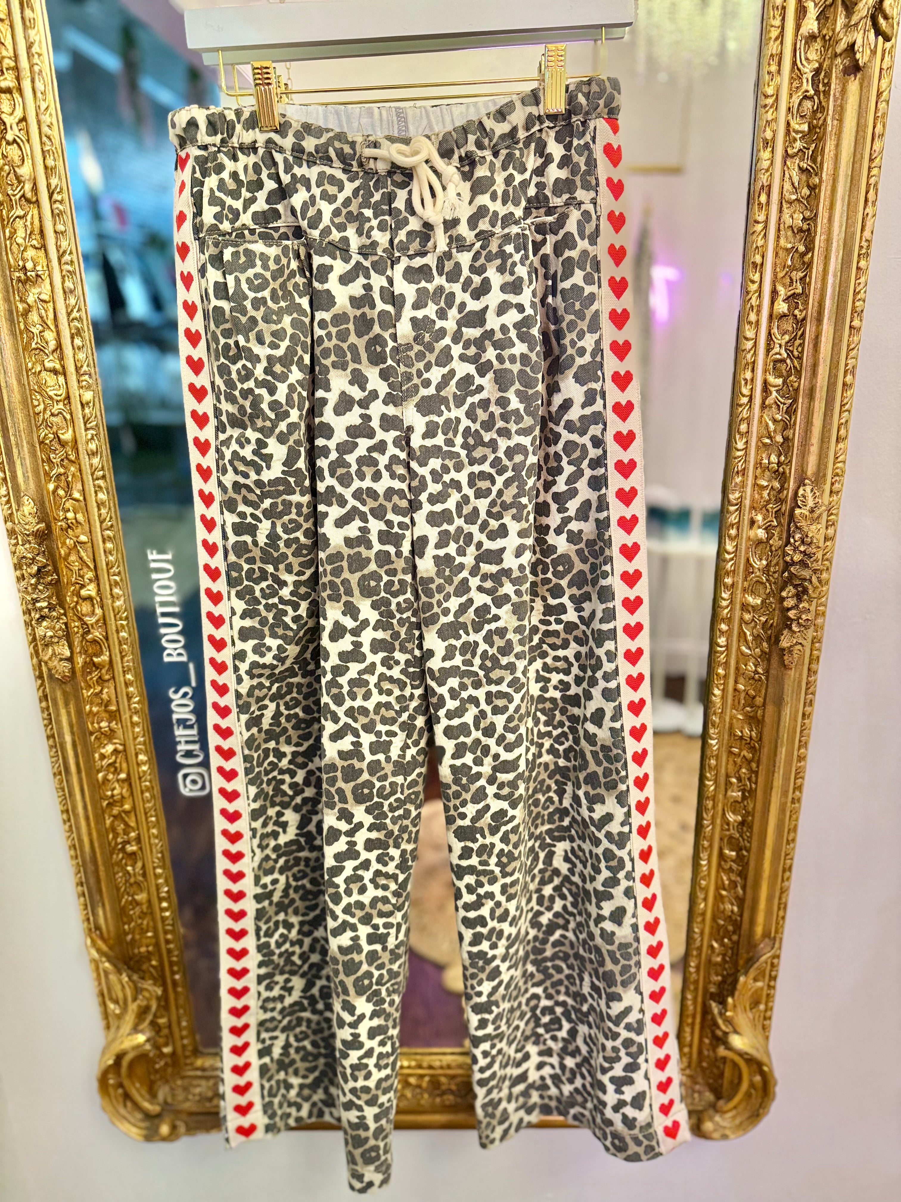 Stripe Heart Leopard Wide Leg Pants
