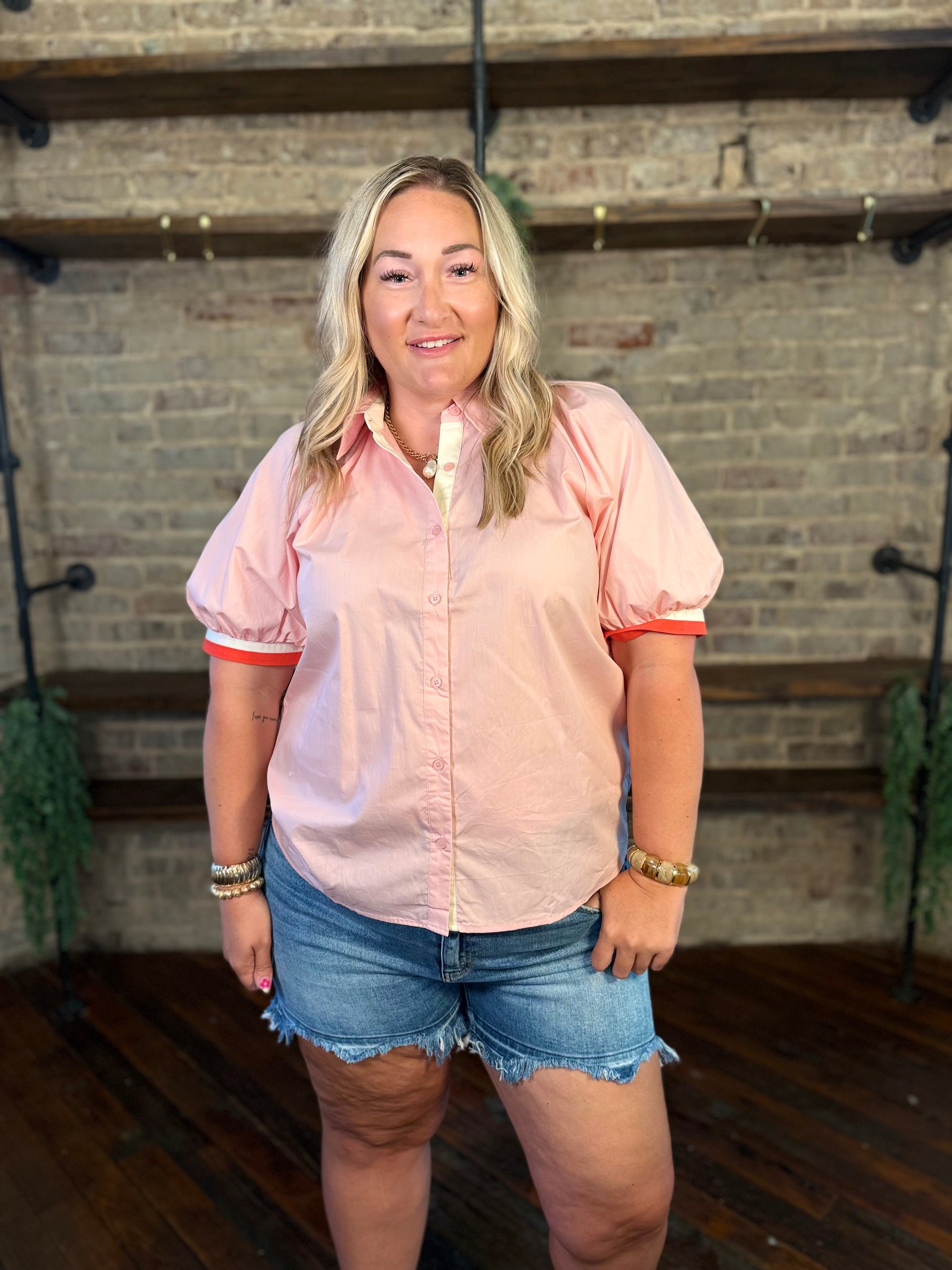 PLUS SIZE | Ressa Striped Button Down Blouse
