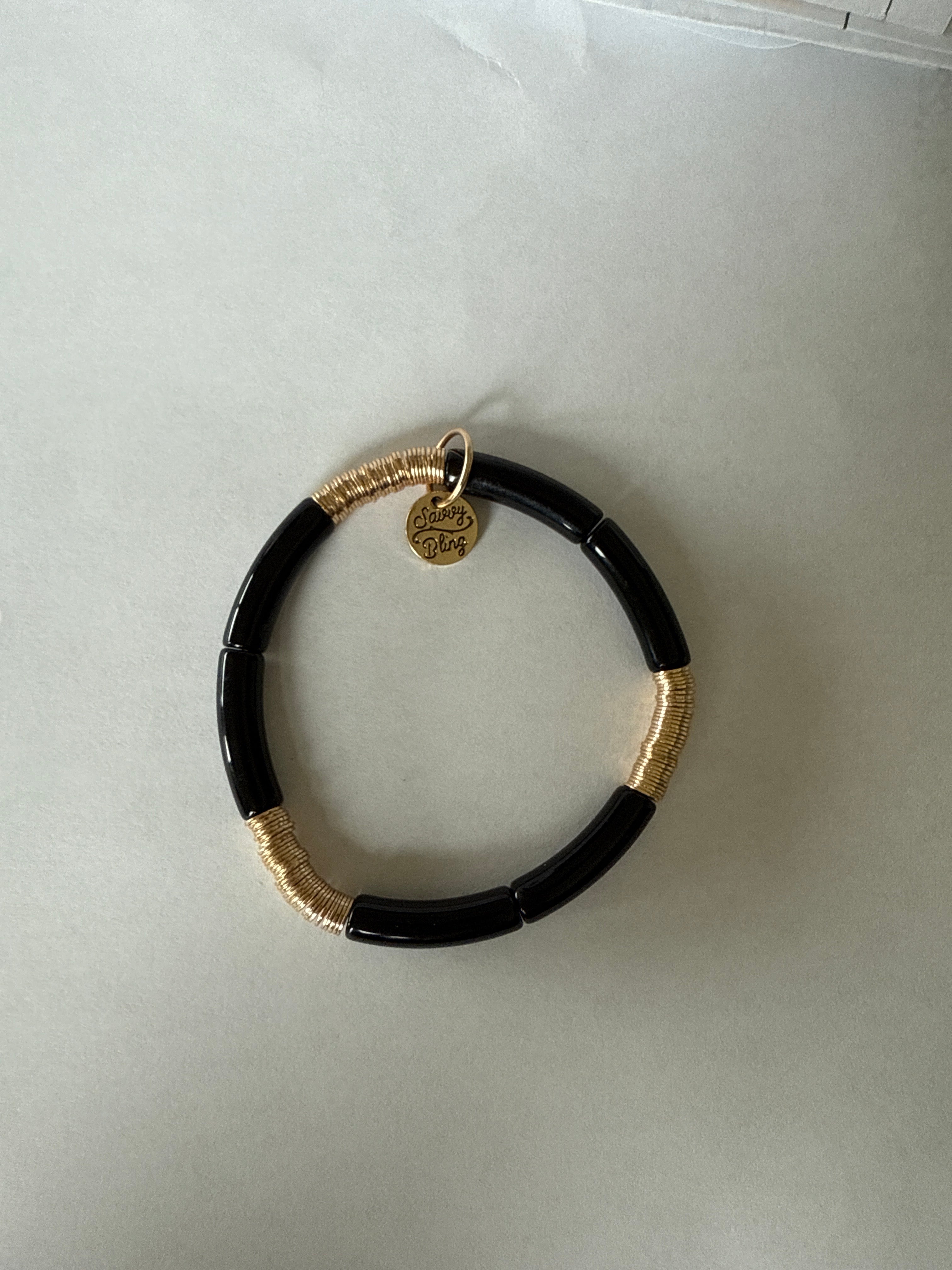 Small Gold Acrylic Bamboo Tube Bracelet
