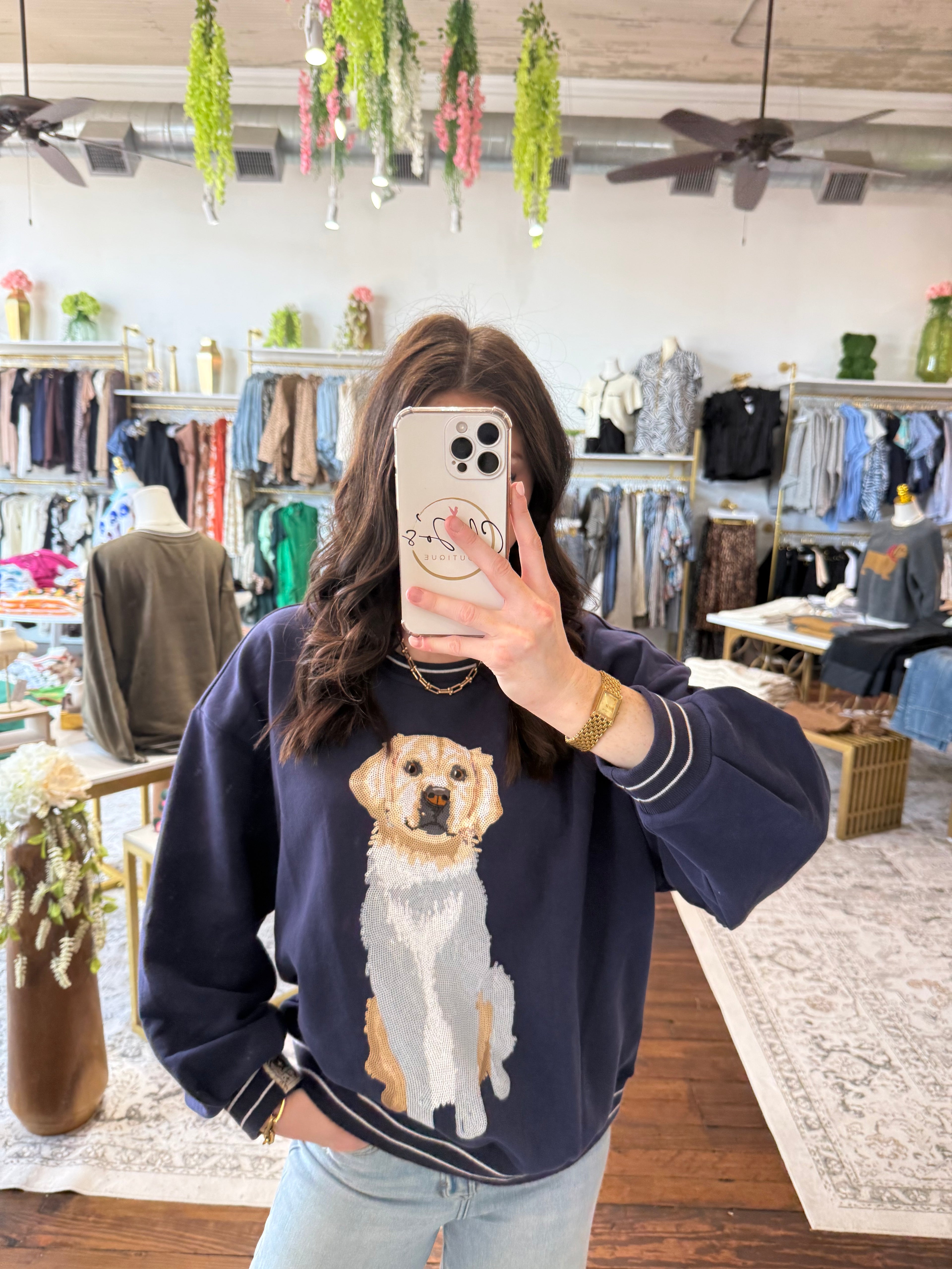 Navy Golden Retriever Sweatshirt | Queen of Sparkles