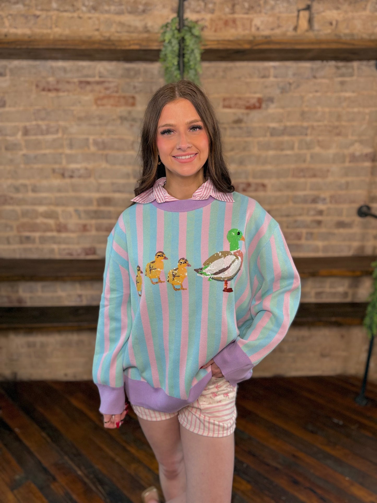 Pastel Striped Duck & Chicks Sweater | Queen of Sparkles